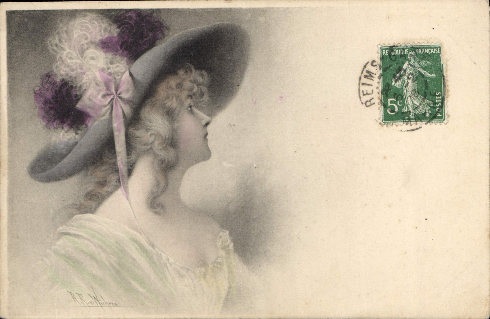 Mujer de la fantasía de la POSTAL de la VENDIMIA