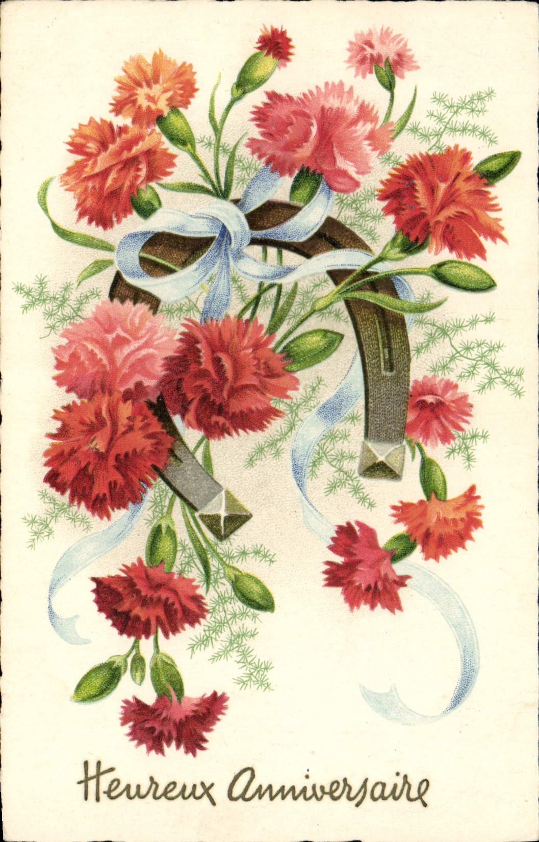 VINTAGE POSTCARD Fantaisie Flowers Horseshoe