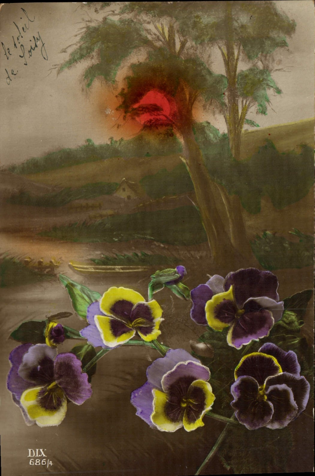 Flores de la fantasía de la POSTAL de la VENDIMIA