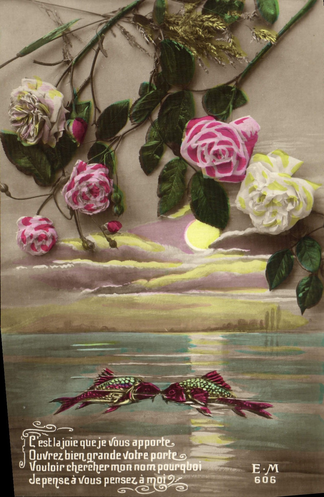 Flores de la fantasía de la POSTAL de la VENDIMIA