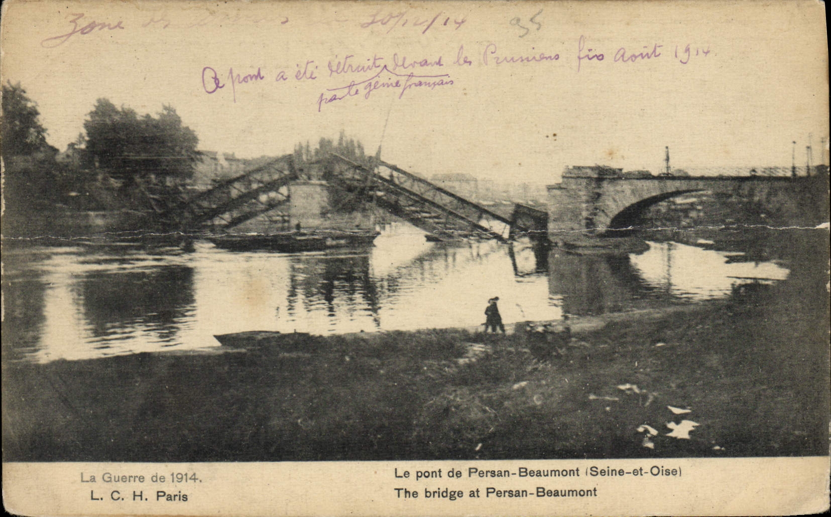 CPA Le pont de Persan Beaumont Militaria
