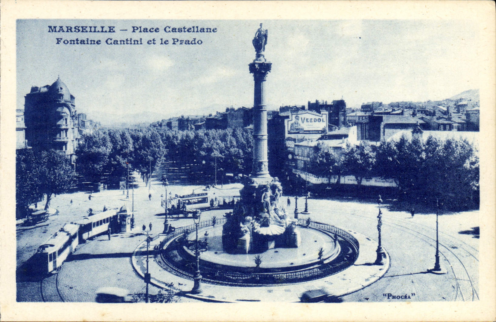 CPA Marseille Place Castellane Fontaine Cantini Et Le Prado Tramways