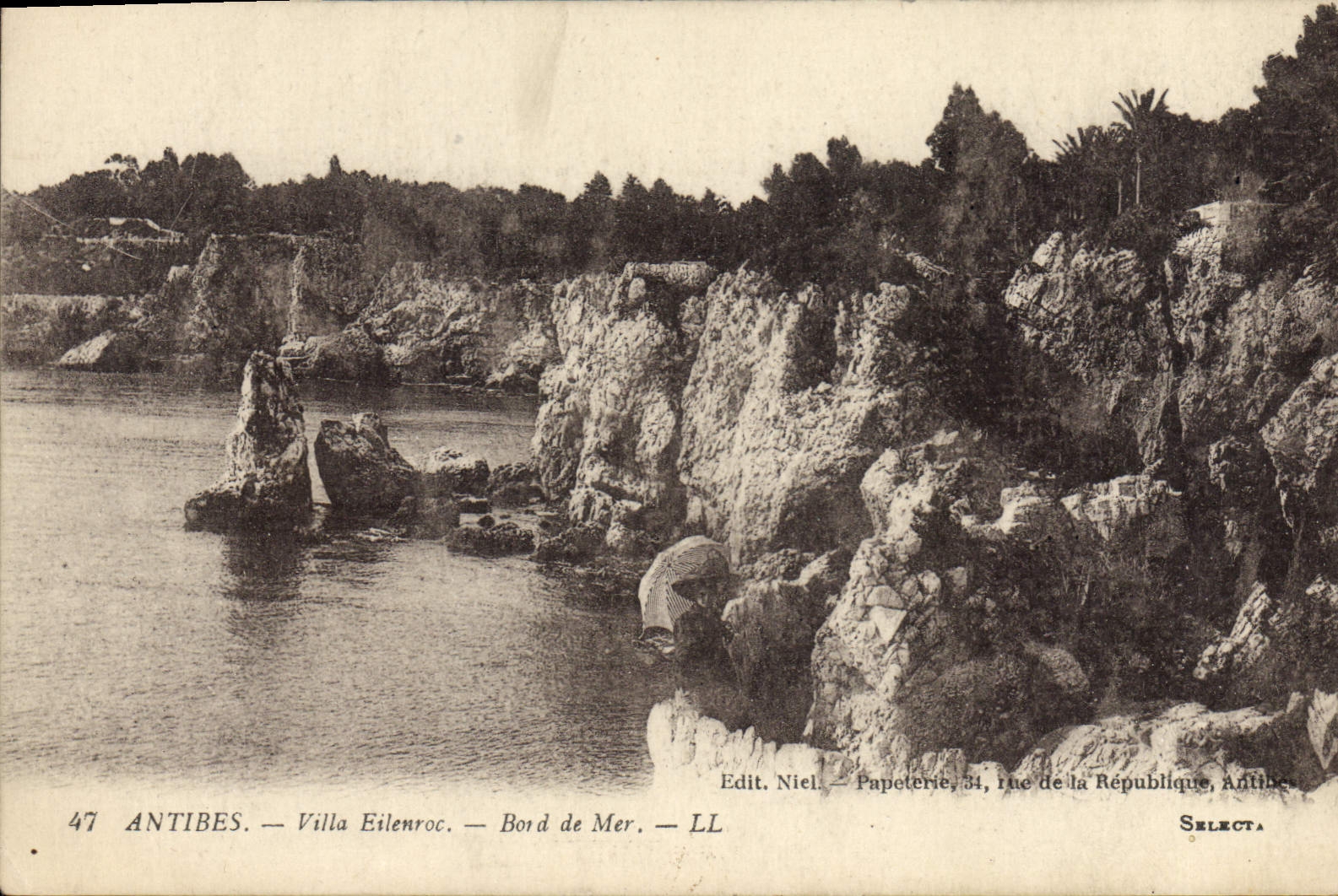 Playa de Eilenroc del chalet de Antibes de la POSTAL de la VENDIMIA