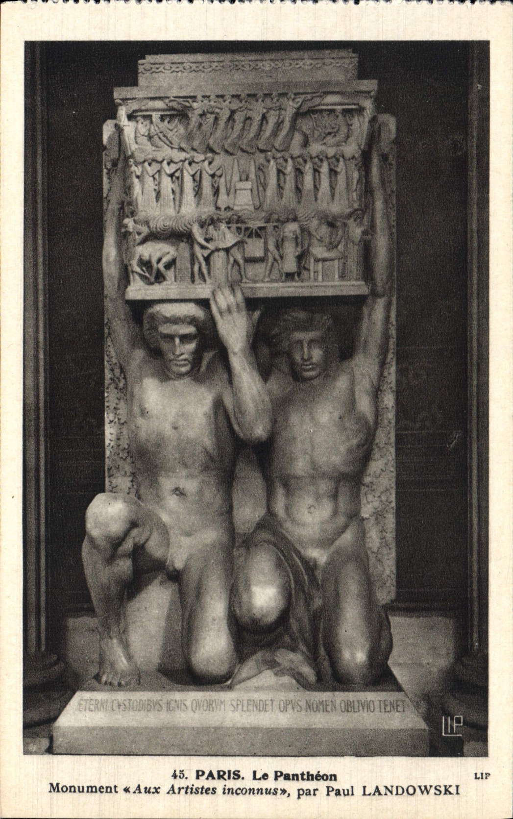 POSTAL París de la VENDIMIA el monumento del panteón con los artistas desconocidos de Paul Landowski