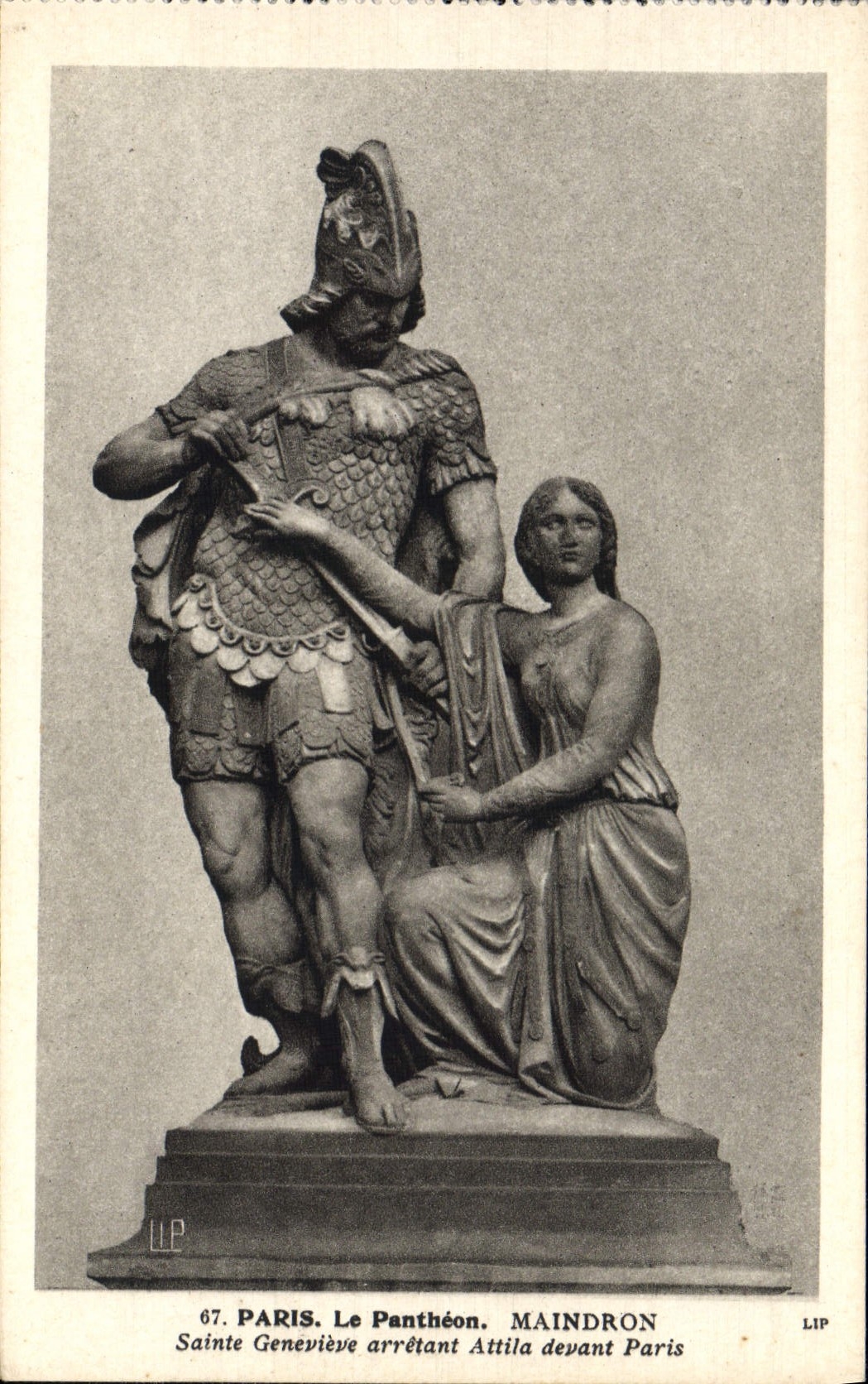 VINTAGE POSTCARD Paris the Pantheon Maindron Sainte Genevieve stopping Attila in front of Paris