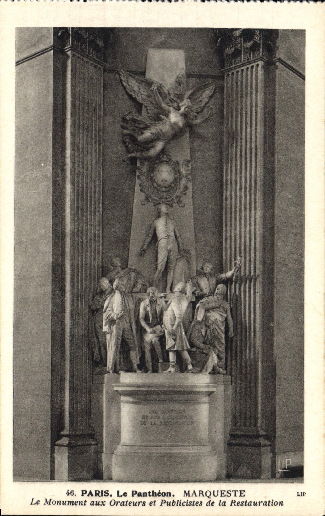 POSTAL París de la VENDIMIA el panteón Marqueste el monumento con los locutores y los agentes de publicidad de la restauración