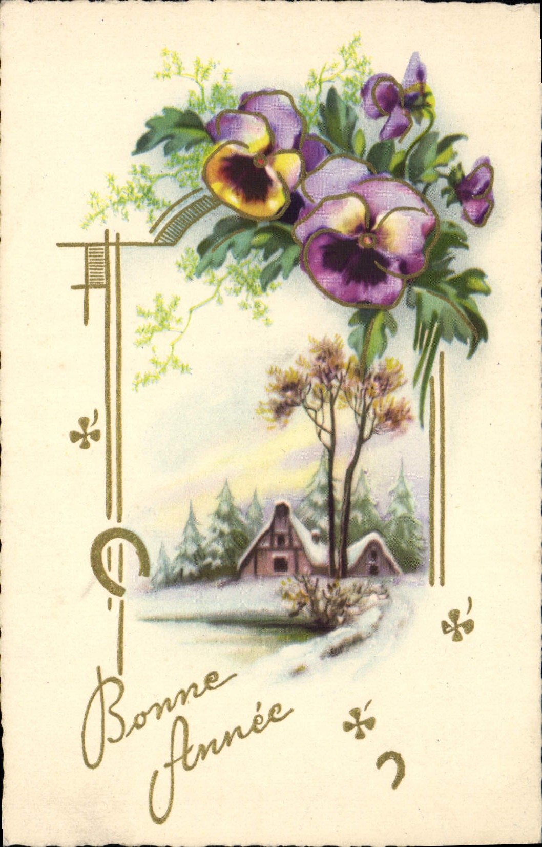 VINTAGE POSTCARD Fantaisie Happy New Year Horseshoe