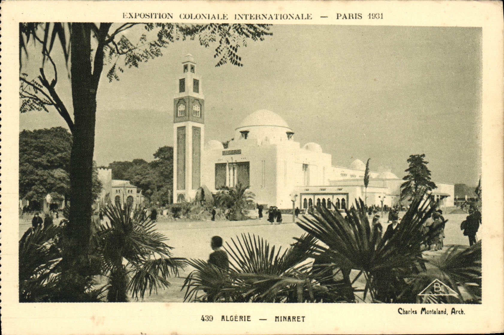 Alminar internacional justo 1931 de Colonale París Argelia de la POSTAL de la VENDIMIA