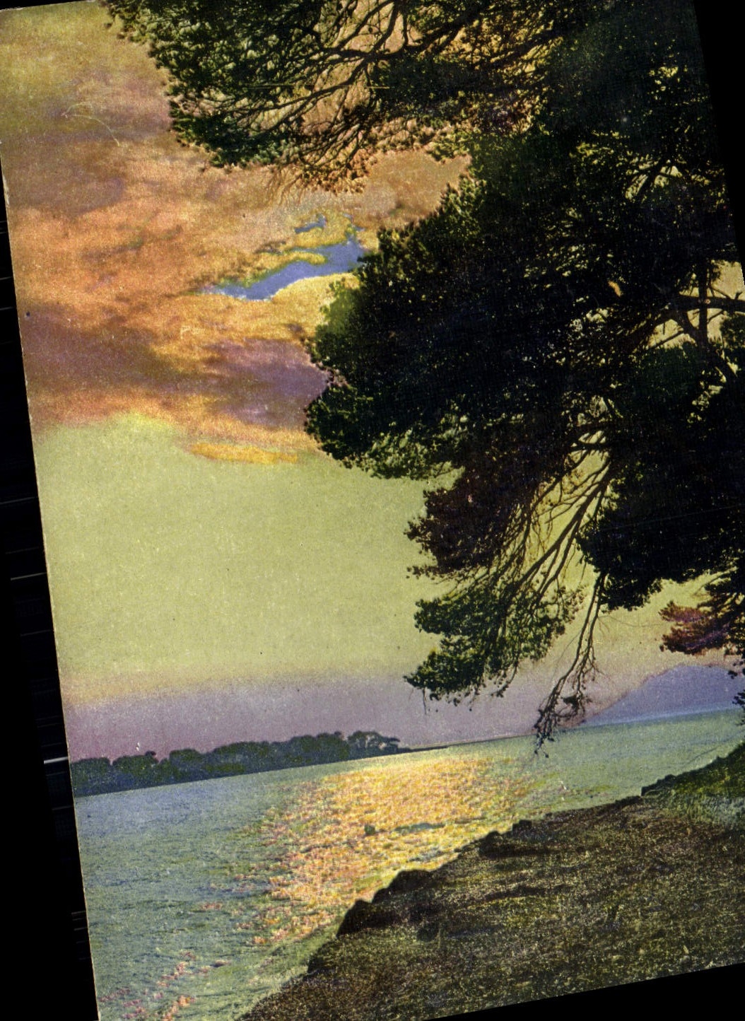 POSTAL de la VENDIMIA la dimensión del azul de la puesta del sol Menton en las islas de Lerins