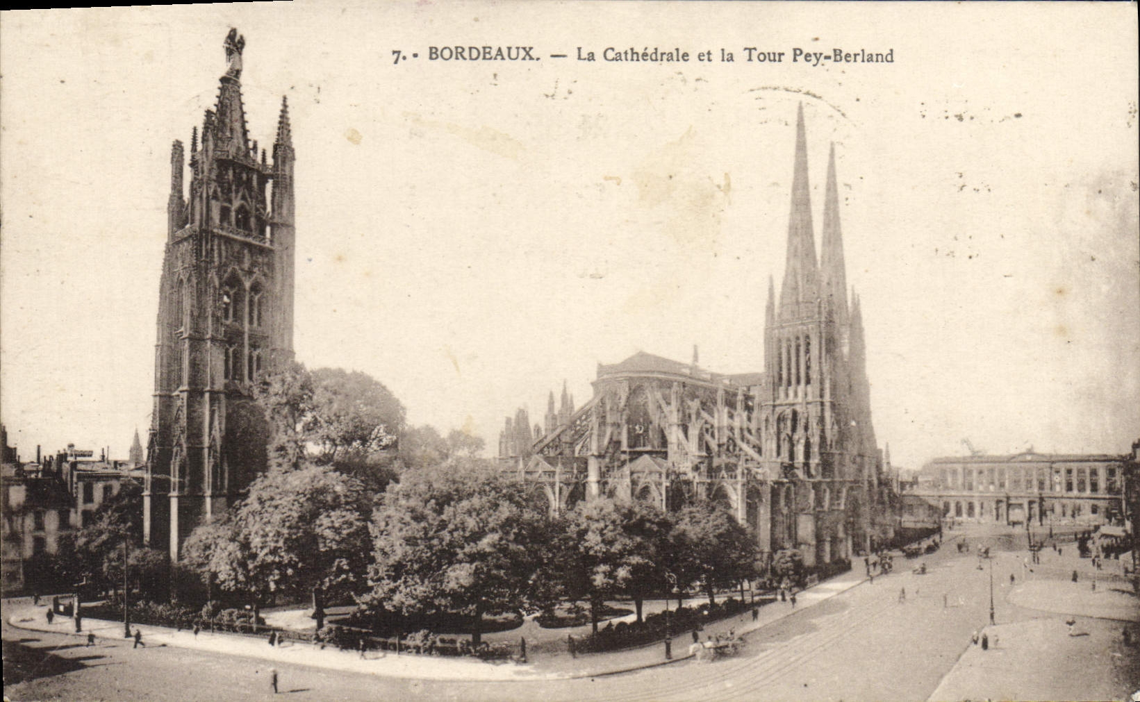 VINTAGE POSTCARD Bordeaux the Cathedral and the Tower Pey Berland