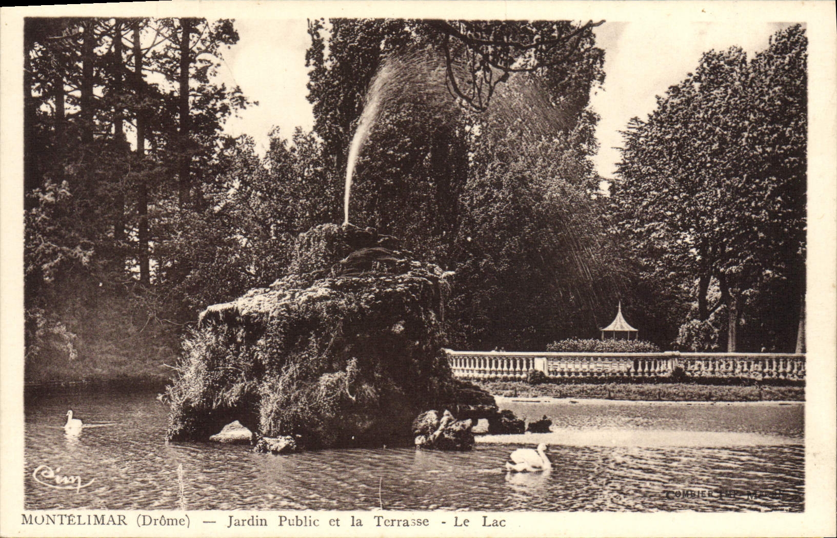 VINTAGE POSTCARD Montelimar Public garden and the Terrace the Lake