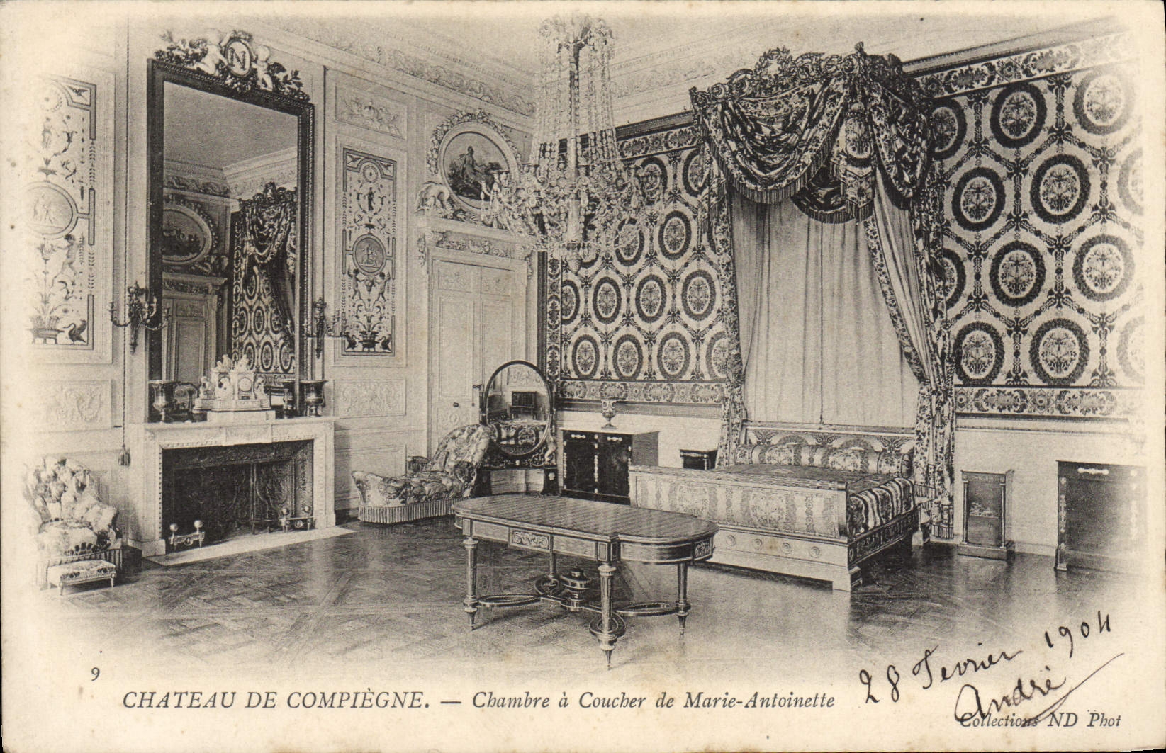 VINTAGE POSTCARD Castle of Compiegne Chambre has Coucher of Marie Antoinette