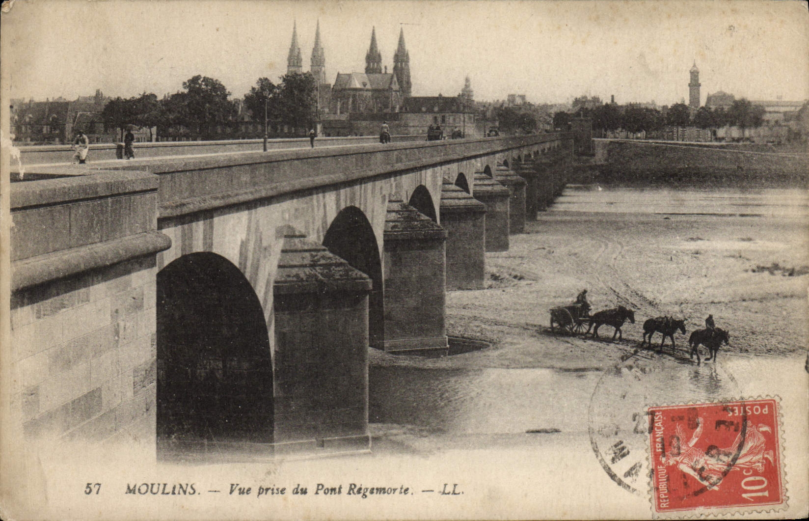 VINTAGE POSTCARD Moulins Seen from of the Regamorte Bridge