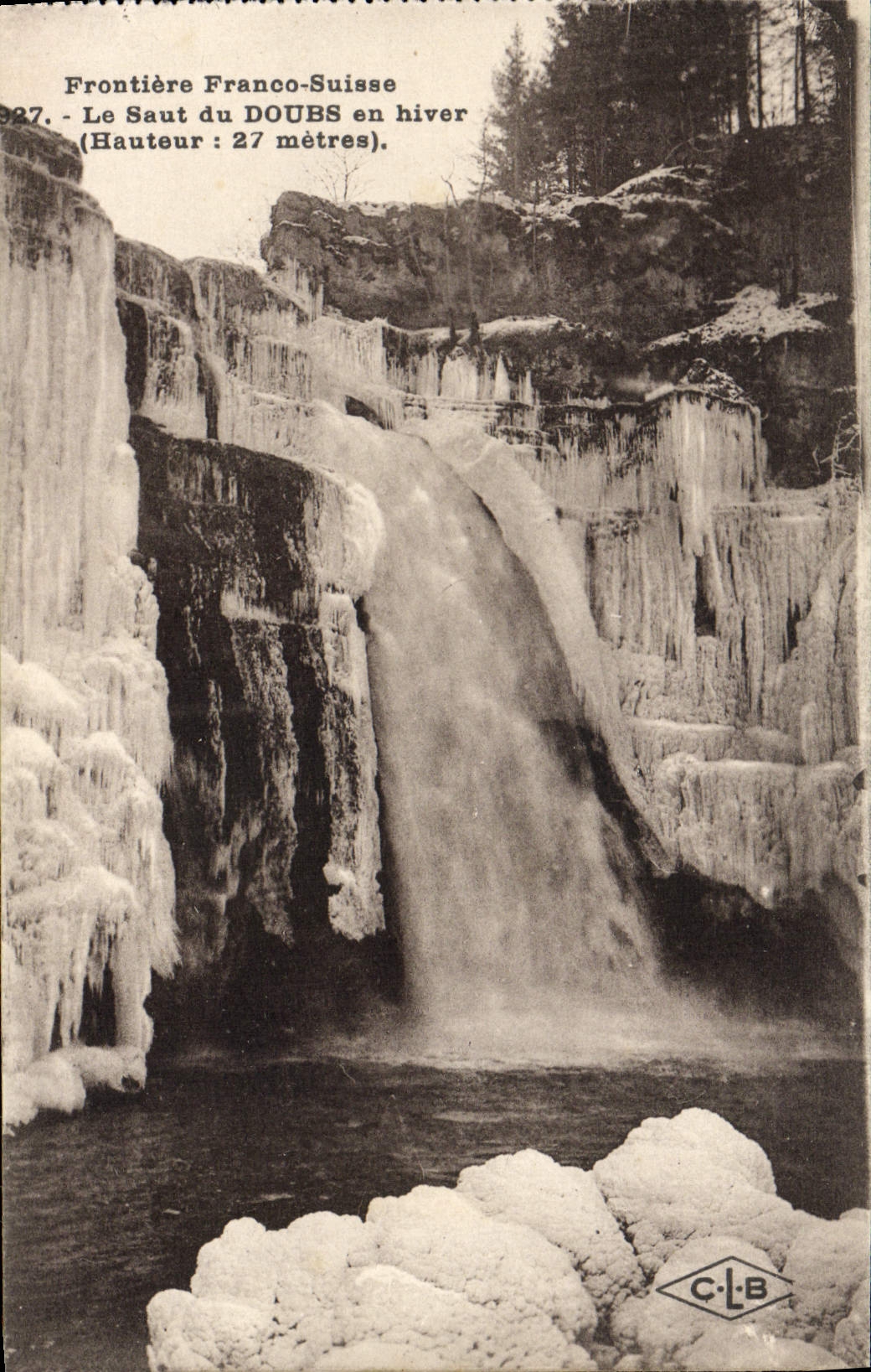 VINTAGE POSTCARD Free Swiss Border the Jump Of Doubs in winter