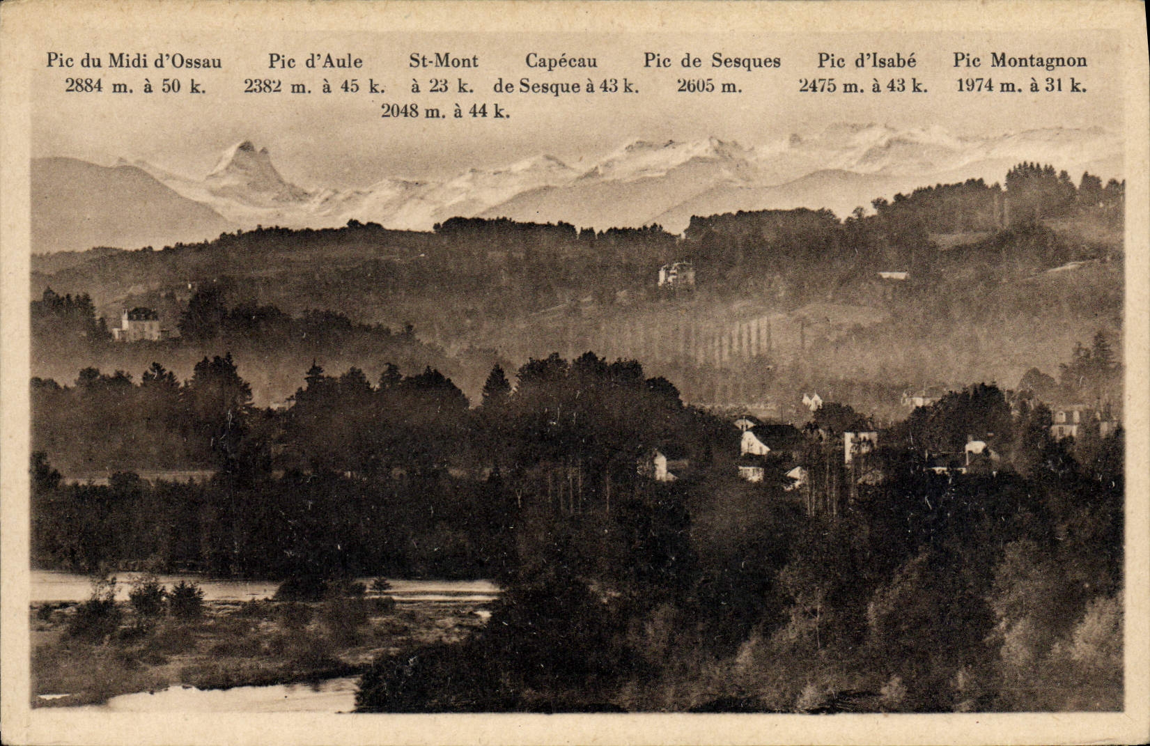 POSTAL Pau de la VENDIMIA la cadena de los Pyrenees