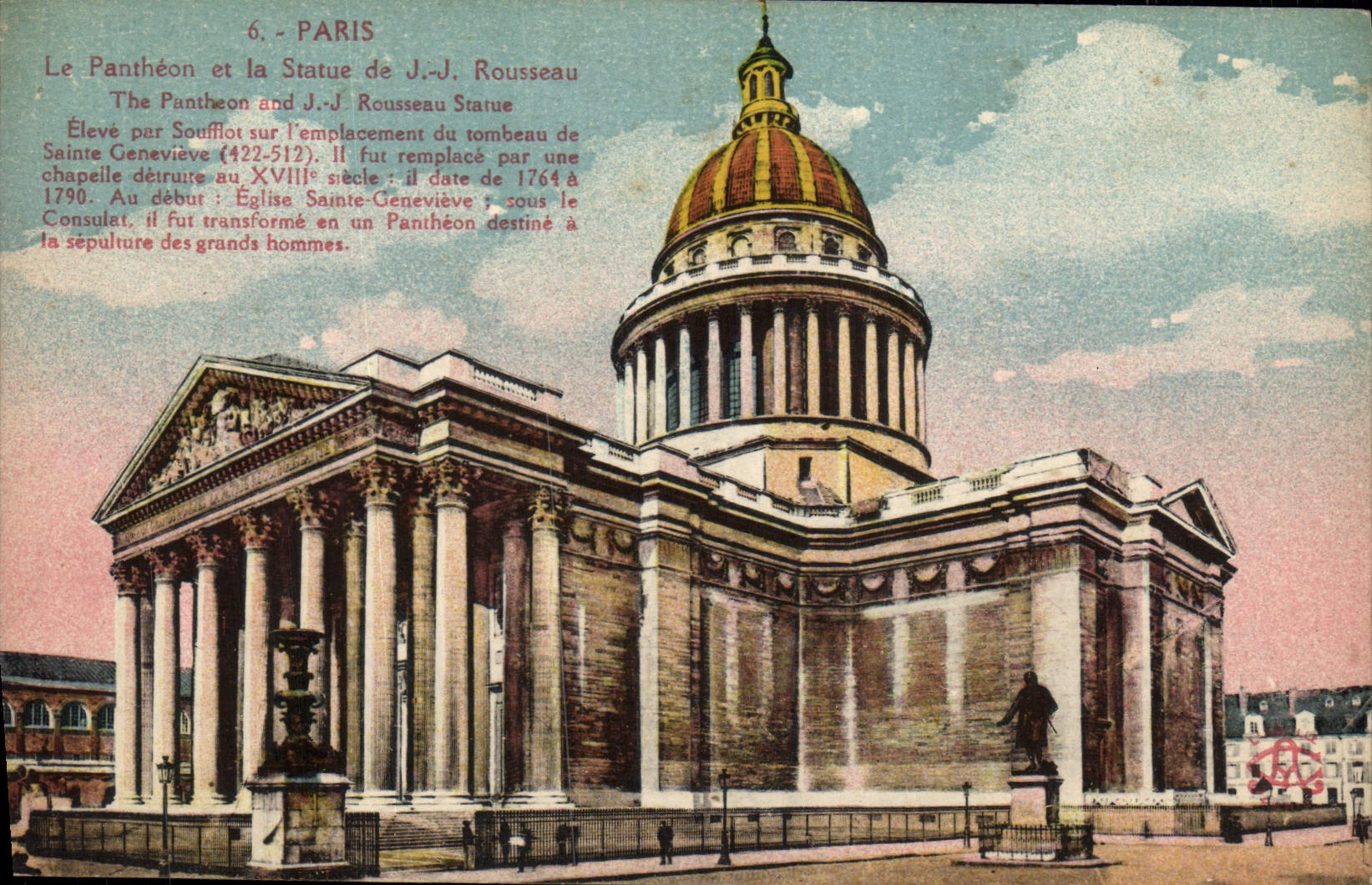 CPA Paris Le Pantheon Et La Statue De JJ Rousseau