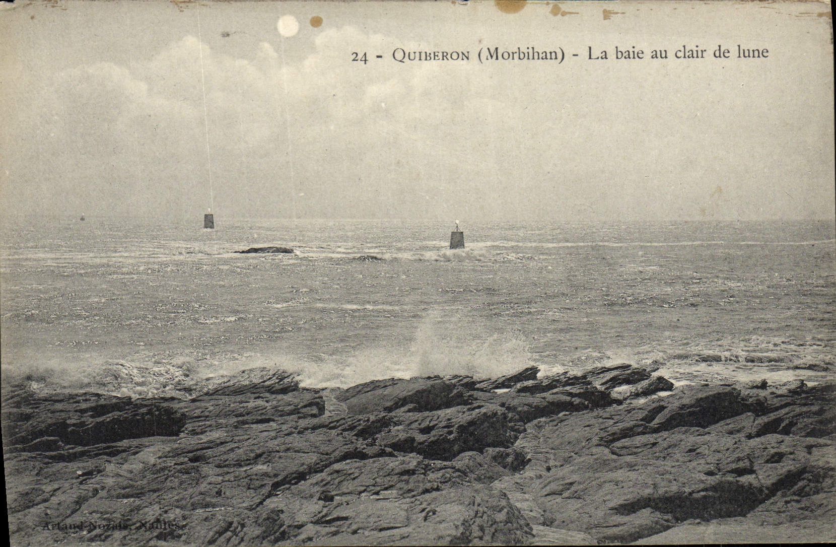 VINTAGE POSTCARD Quiberon the Bay With the Moonlight
