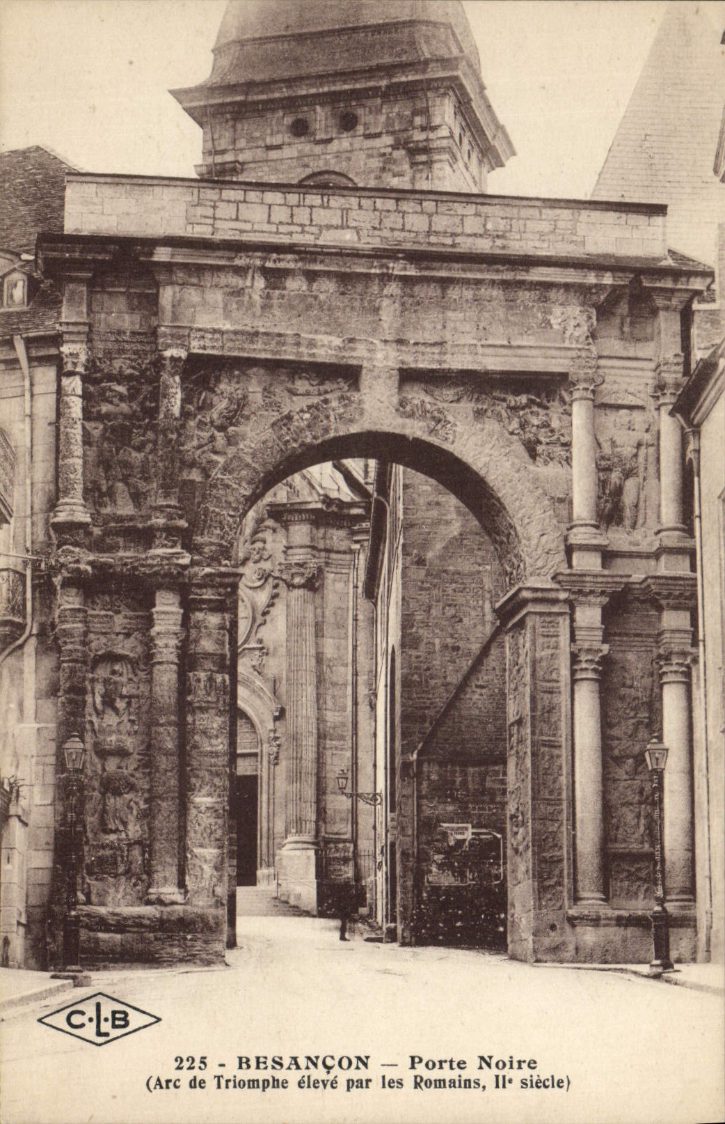 VINTAGE POSTCARD Besancon Carries Black Arc de Triomphe high by the Romans