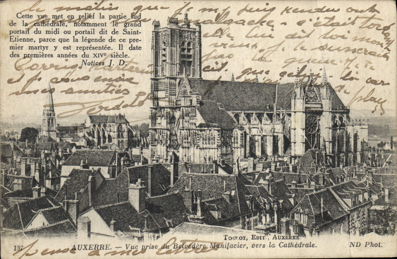 VINTAGE POSTCARD Auxerre Seen from of the Manifacier view-point towards the cathedral