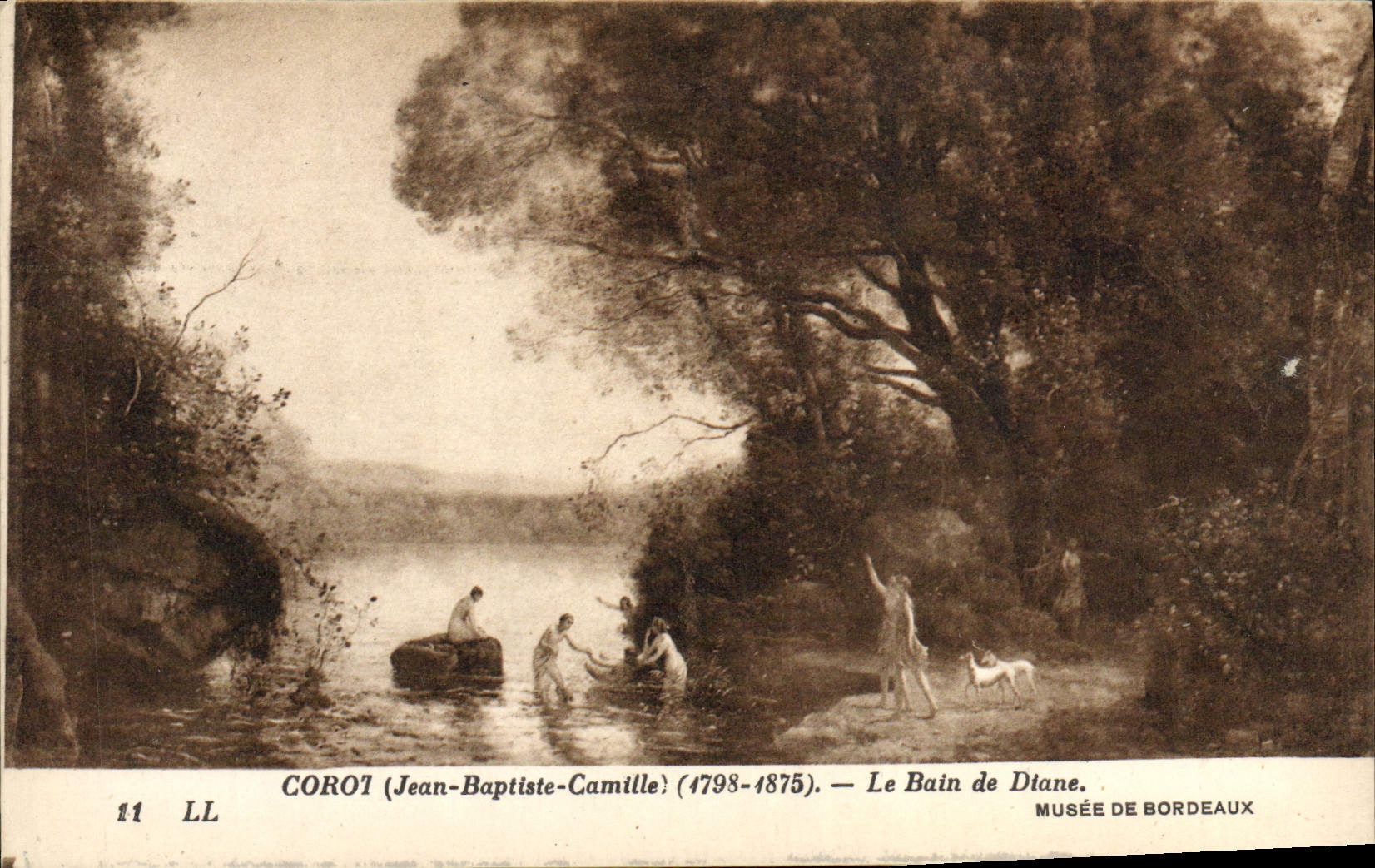 POSTAL Corot de la VENDIMIA el baño del museo de Diane de Burdeos