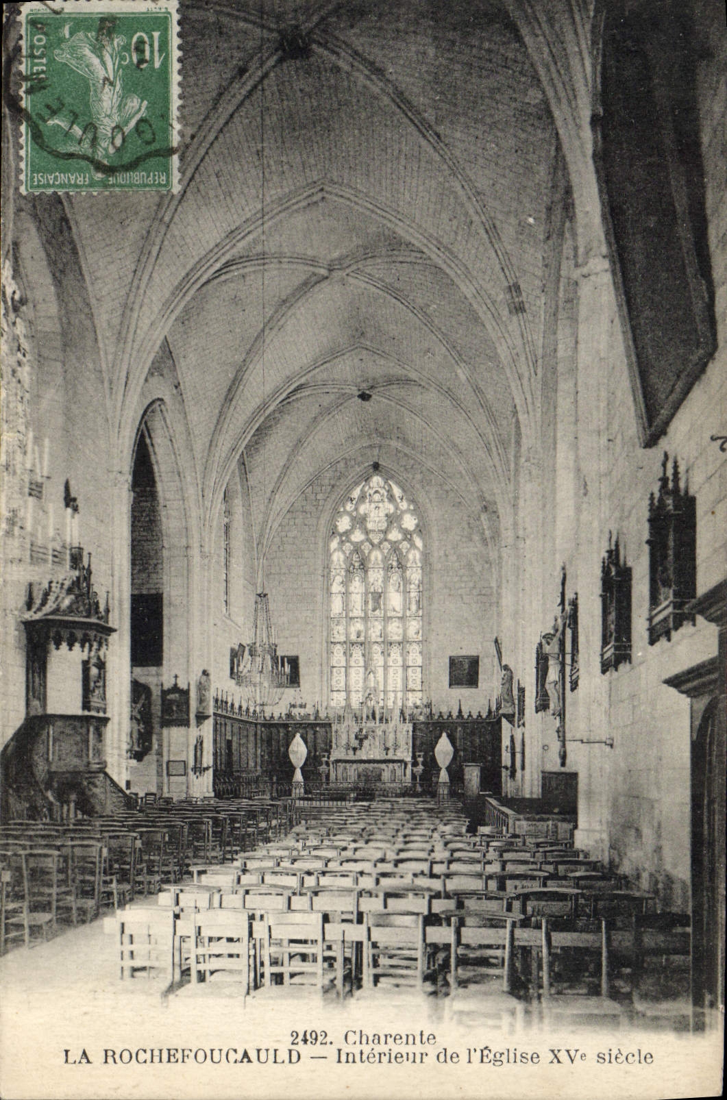 VINTAGE POSTCARD Interior Rochefoucauld of the church