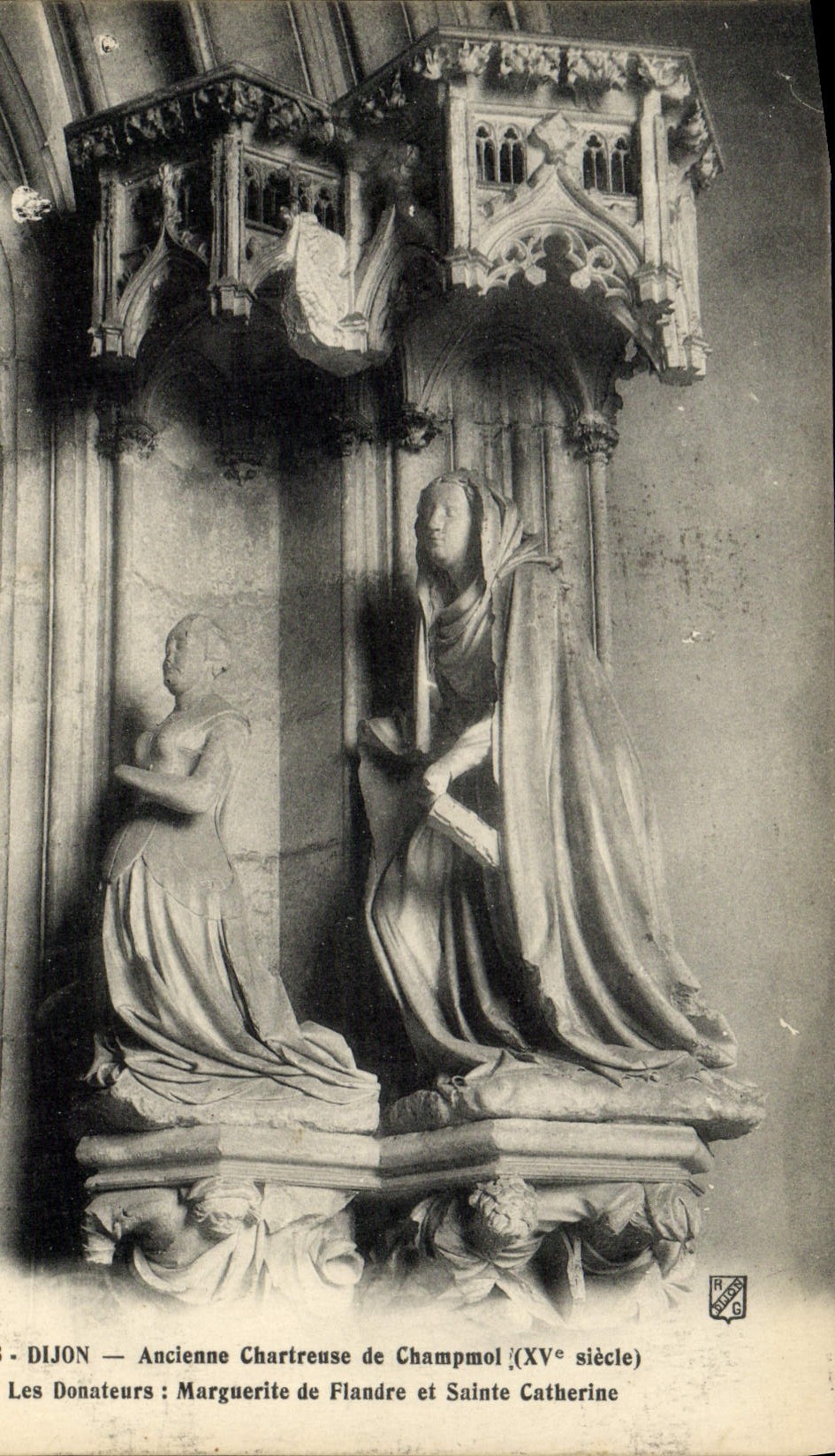 VINTAGE POSTCARD Dijon Old Chartreuse de Champmol the Marguerite givers of Flanders and Sainte Catherine