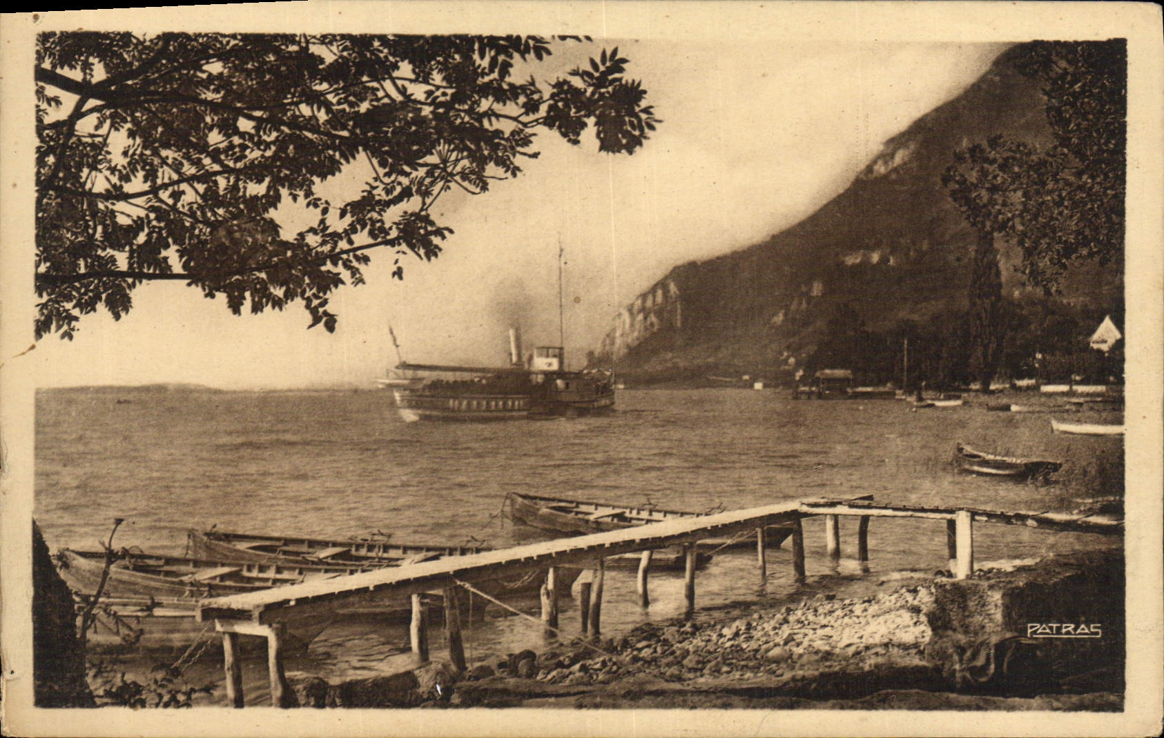 VINTAGE POSTCARD the Arrival Of the Boat To the Port De Veyrier Lake Annecy