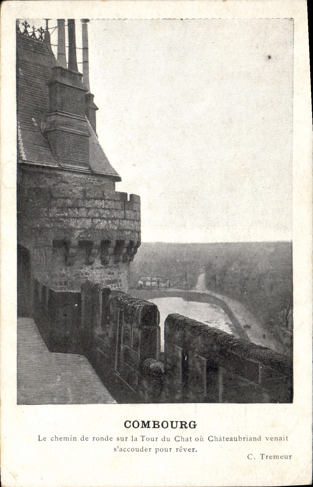 VINTAGE POSTCARD Combourg the Covered way On the Lathe Of the cat or Chateaubriant came accouder