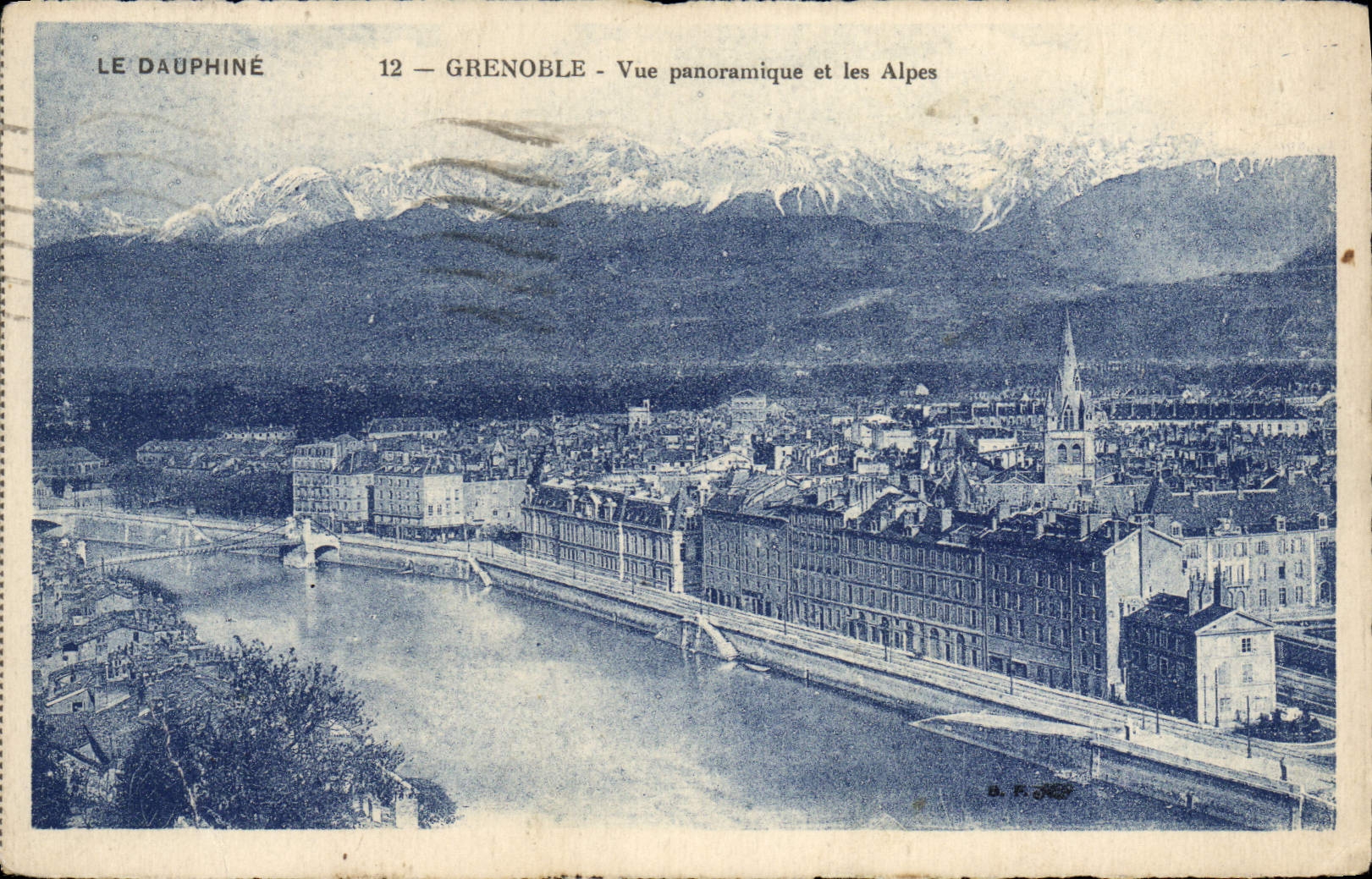 Opinión panorámica de Grenoble de la POSTAL de la VENDIMIA y las montan@as