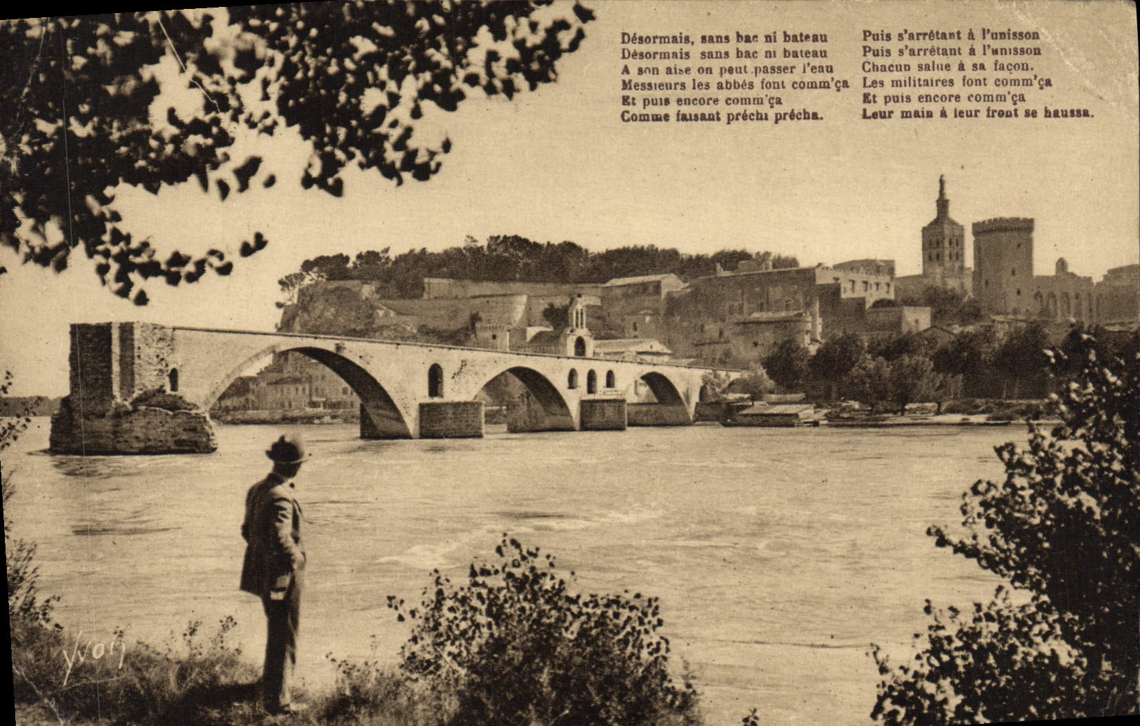 VINTAGE POSTCARD Avignon the Bridge St Benezet and the Rhone