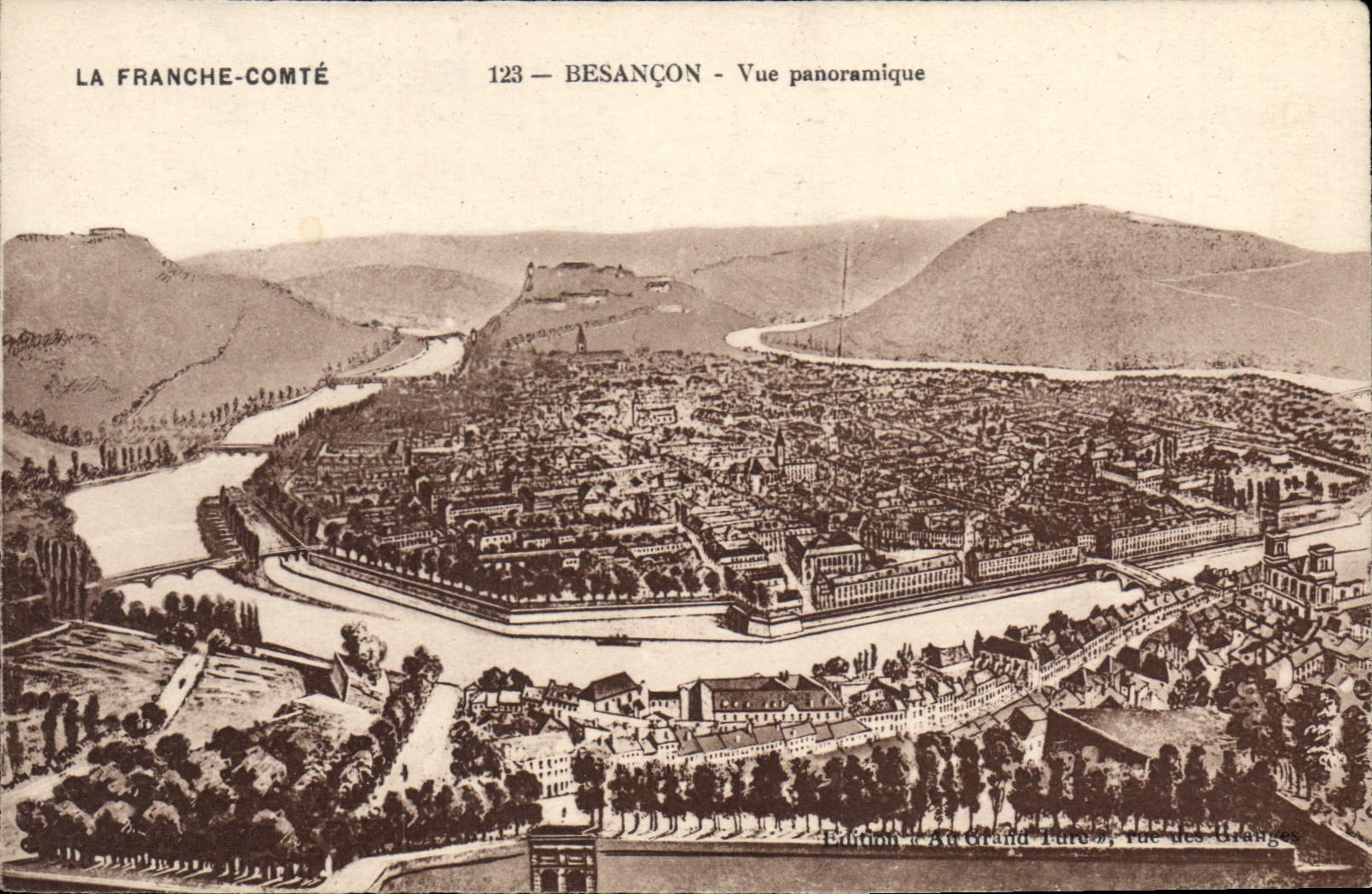 VINTAGE POSTCARD Frank the Count Besancon Panoramic View