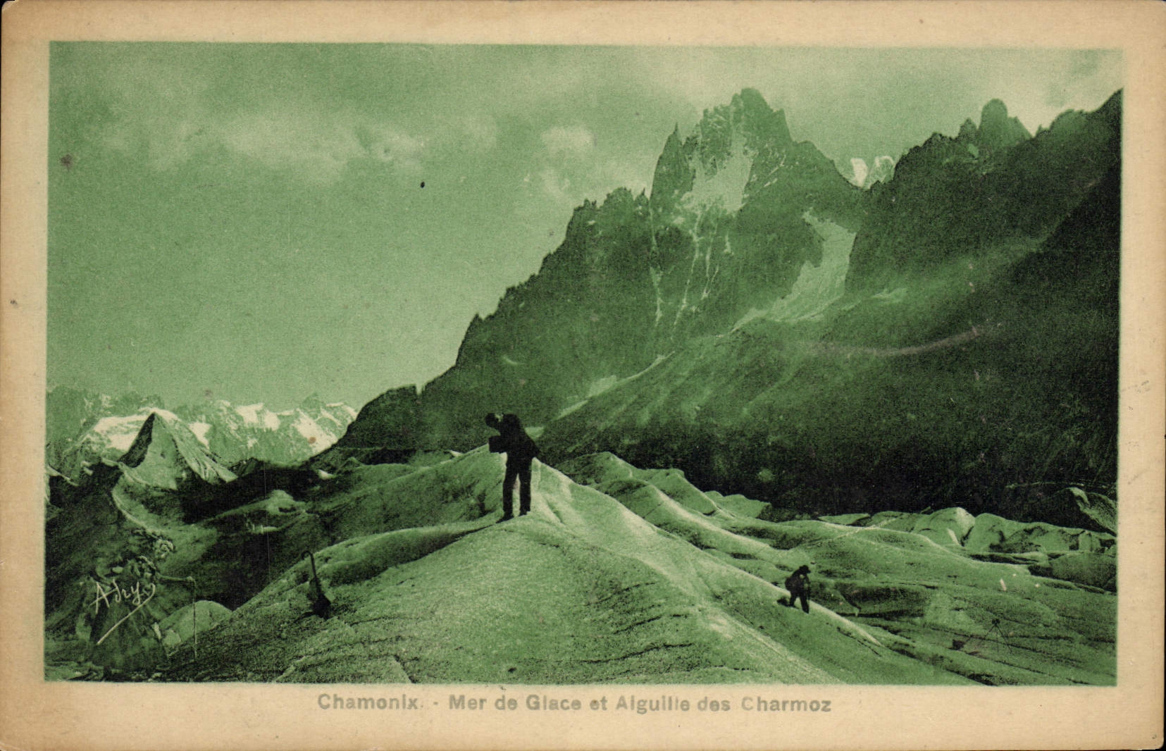 Mar de Chamonix de la POSTAL de la VENDIMIA del hielo y de los interruptores de Charmoz