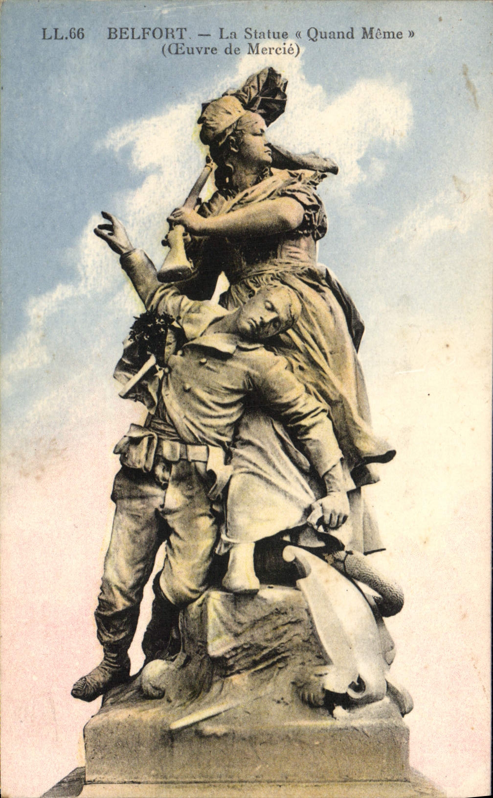 VINTAGE POSTCARD Belfort the Statue Nevertheless Thank you