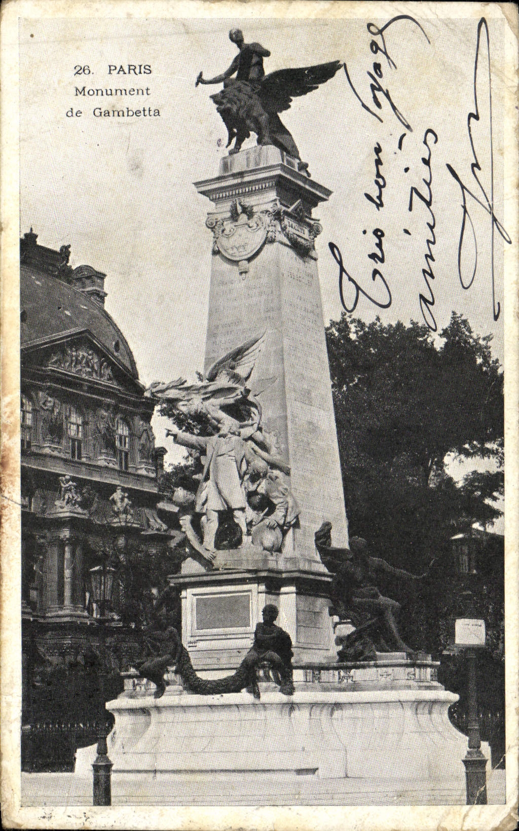 VINTAGE POSTCARD Paris Monument of Gambetta