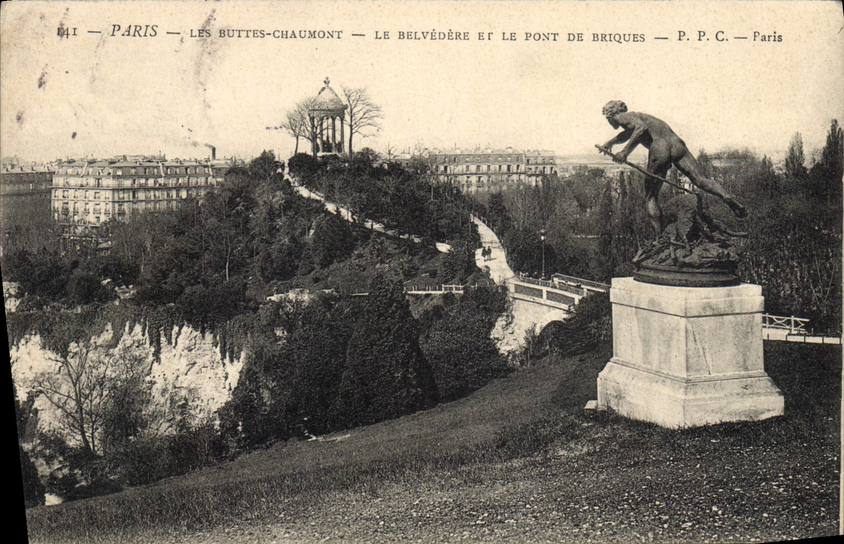 VINTAGE POSTCARD Paris the Chaumont Hillocks Belvdere er the brick Bridge