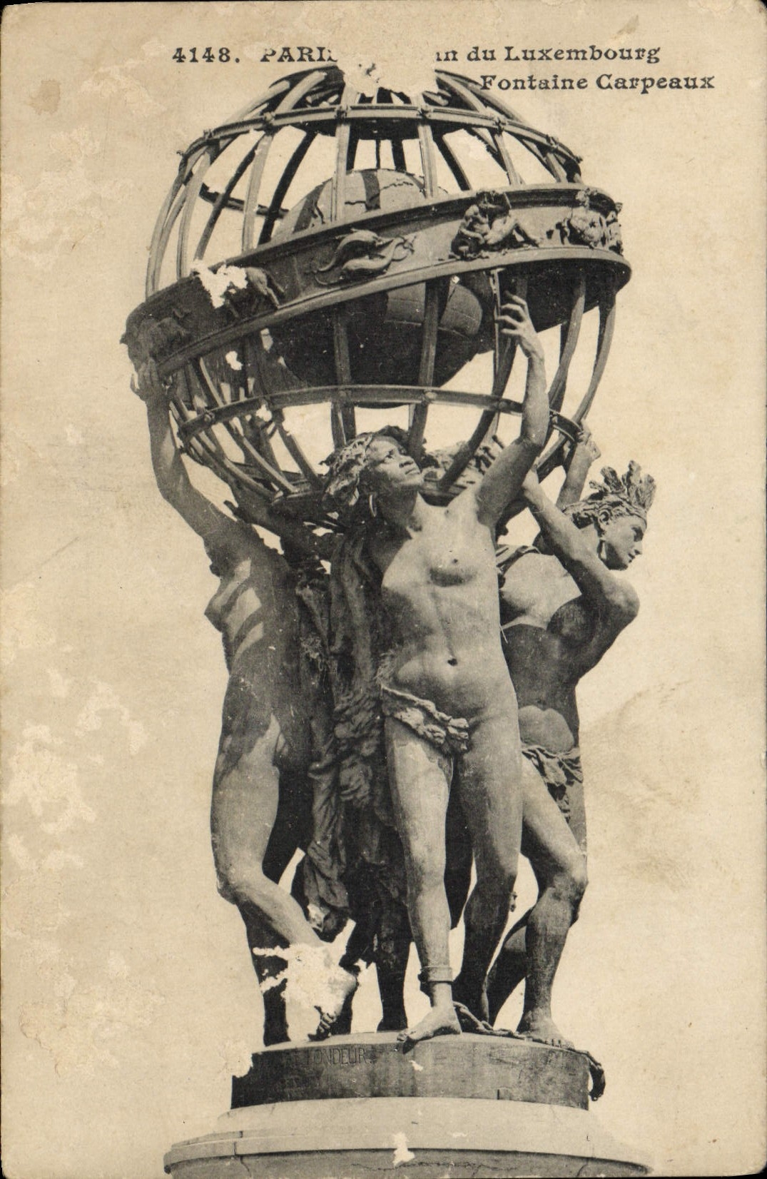 VINTAGE POSTCARD Paris Garden of Luxembourg Carpeaux Fountain