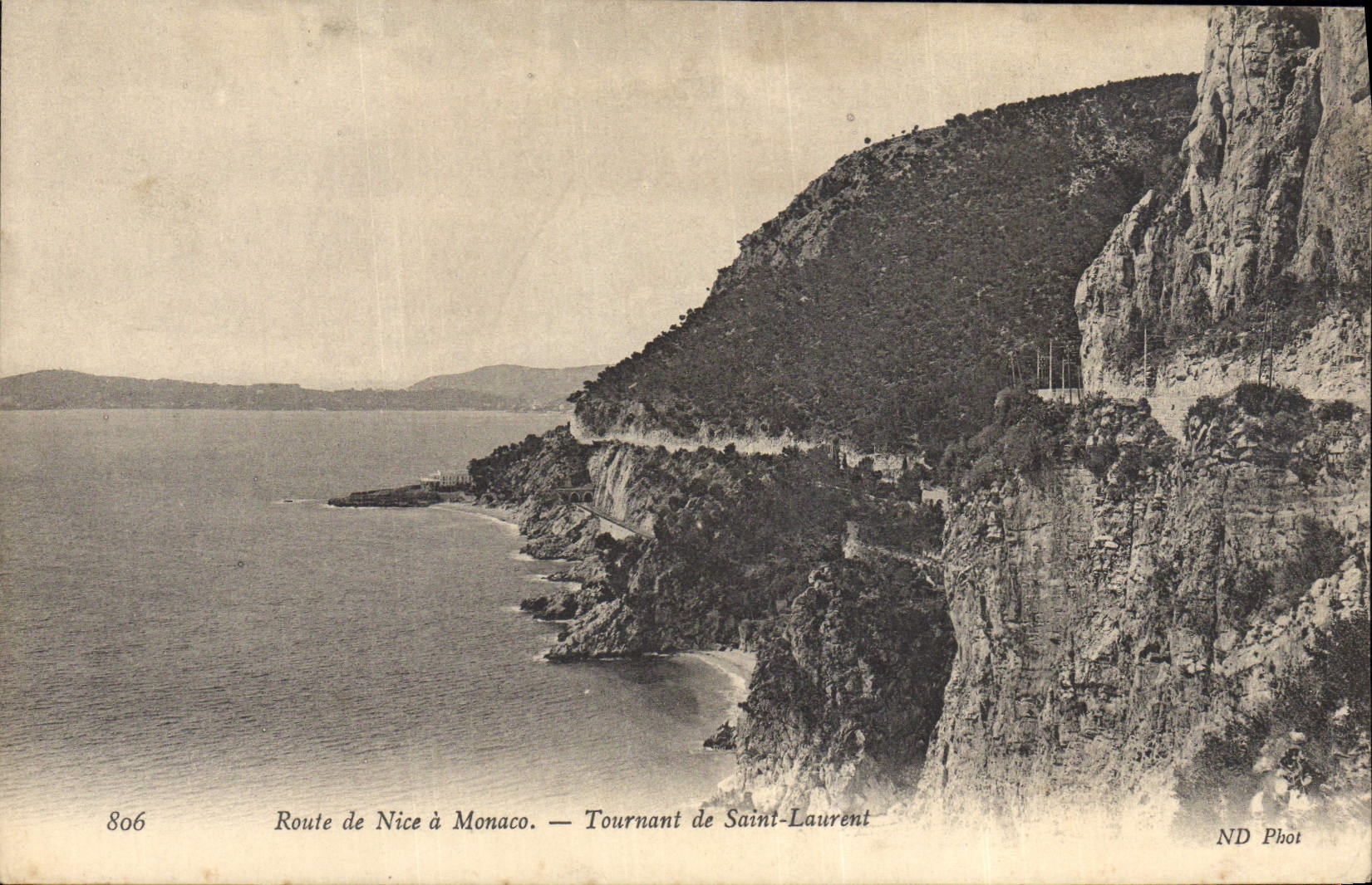 VINTAGE POSTCARD Route of Nice has Turning Monaco of Saint Laurent