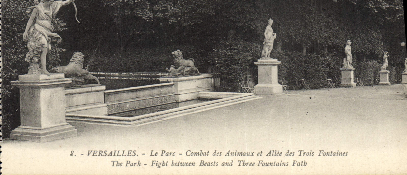 La POSTAL Versalles de la VENDIMIA el parque lucha animales y el callejón de las tres fuentes