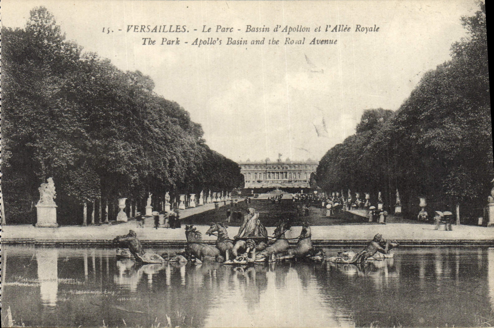 VINTAGE POSTCARD Versailles the Park Basin of Apollo and the Royal Alley