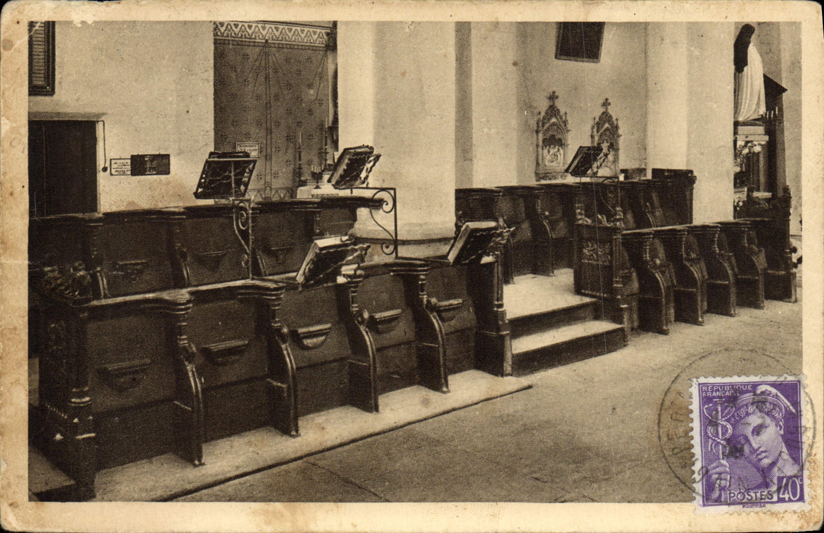 VINTAGE POSTCARD Interior Ambronay of the Church Stalls