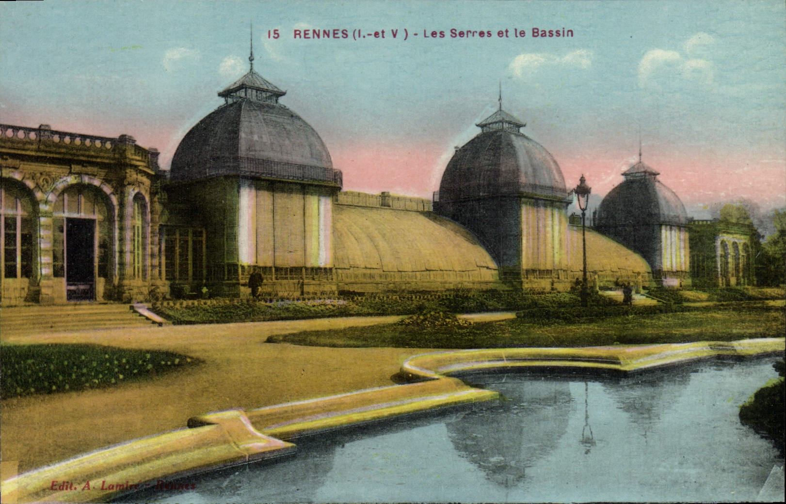 VINTAGE POSTCARD Rennes Greenhouses and the Basin