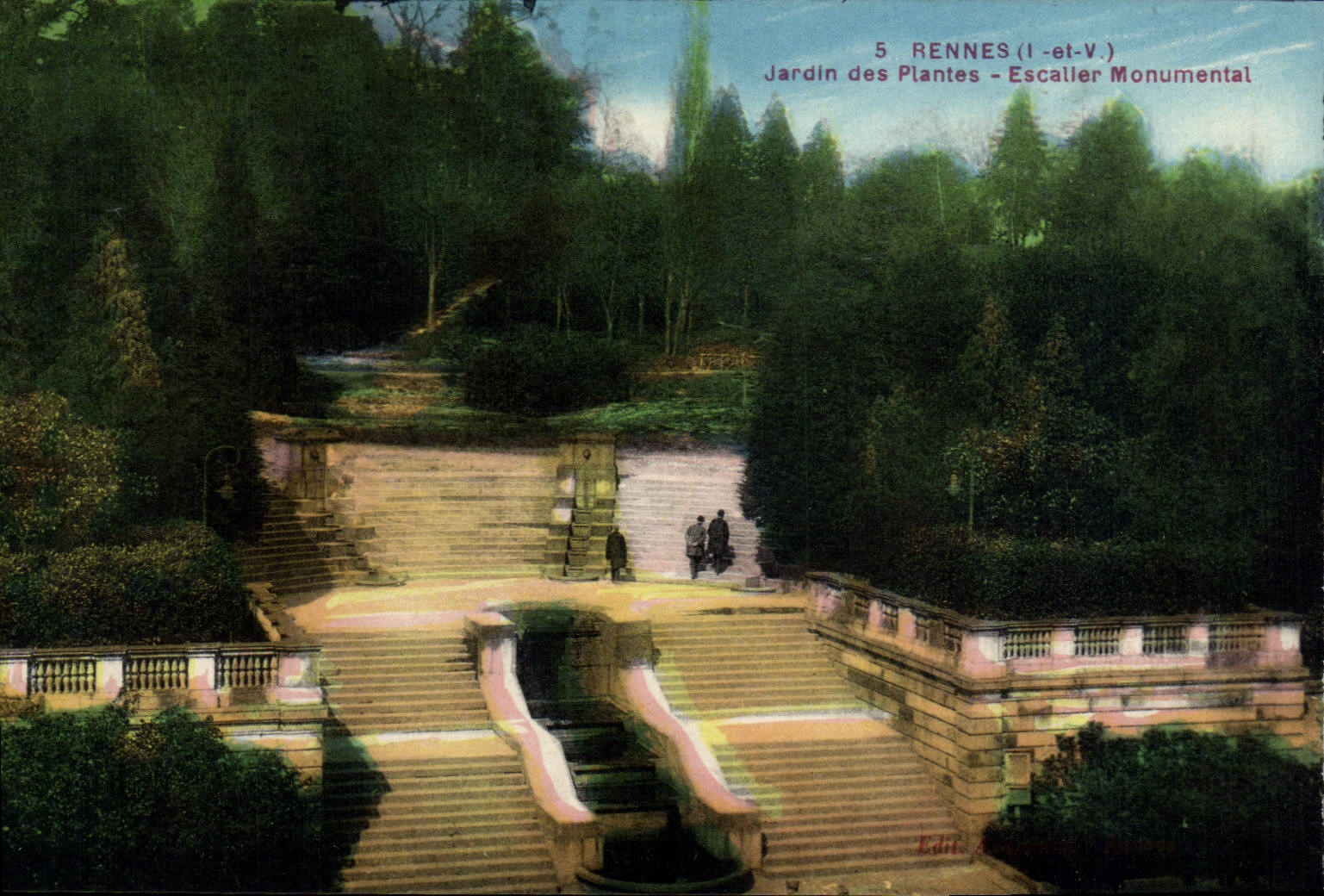 VINTAGE POSTCARD Rennes Botanical garden Monumental Staircase