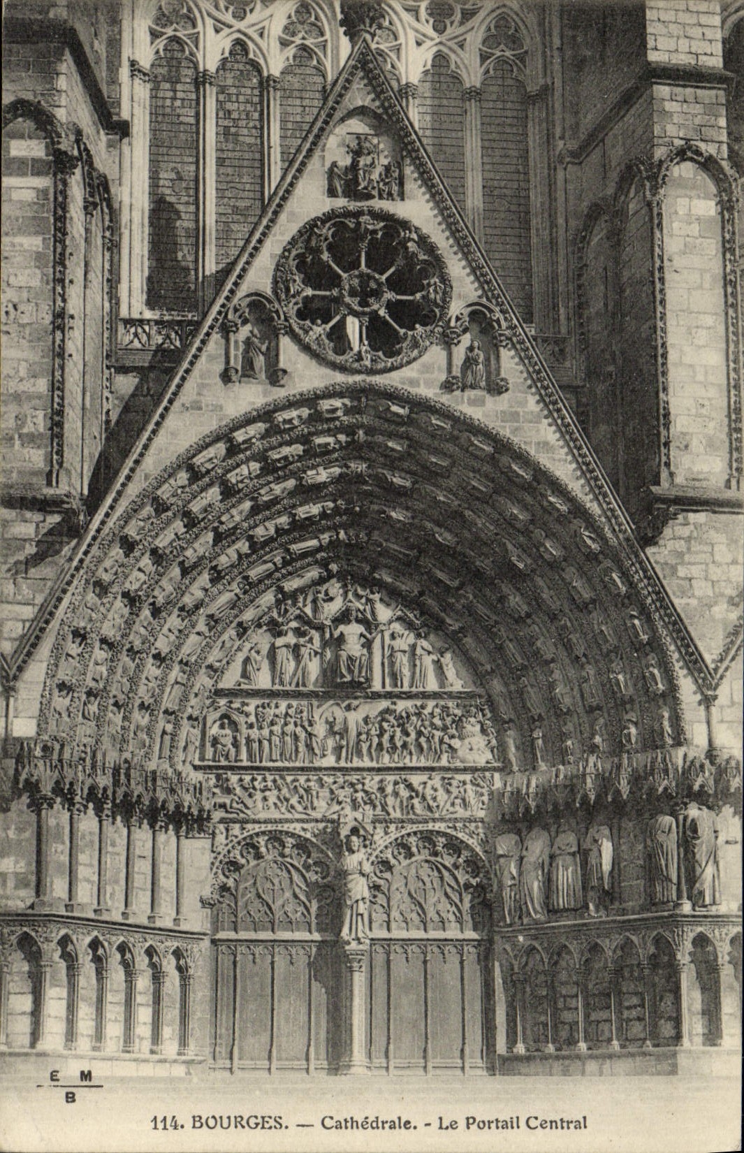 Catedral de la POSTAL de la VENDIMIA de Bourges la puerta central