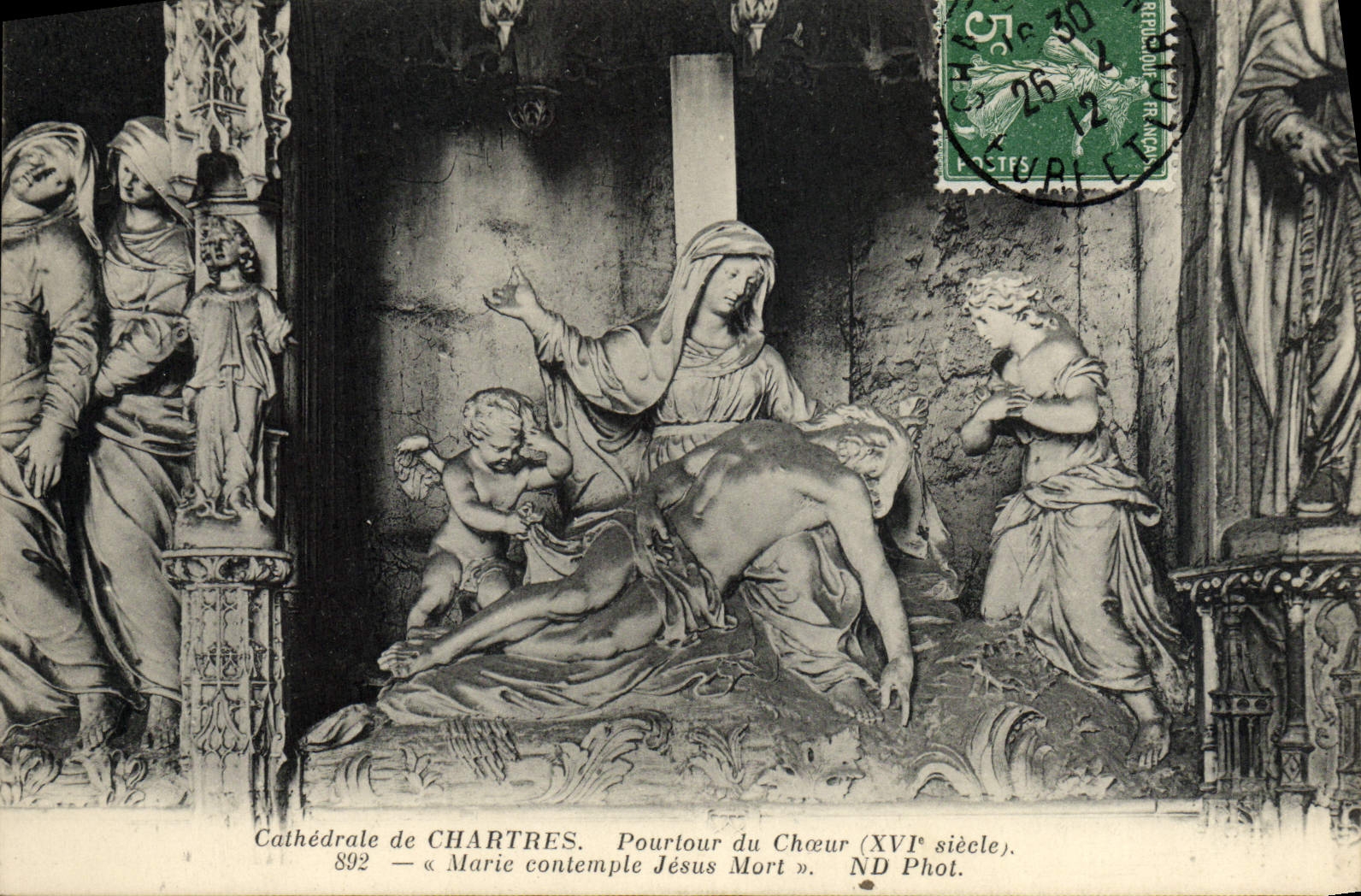 La POSTAL Cathedrale de la VENDIMIA de Chartres Pourtour del estribillo de Marie comtempla a Jesús Mort
