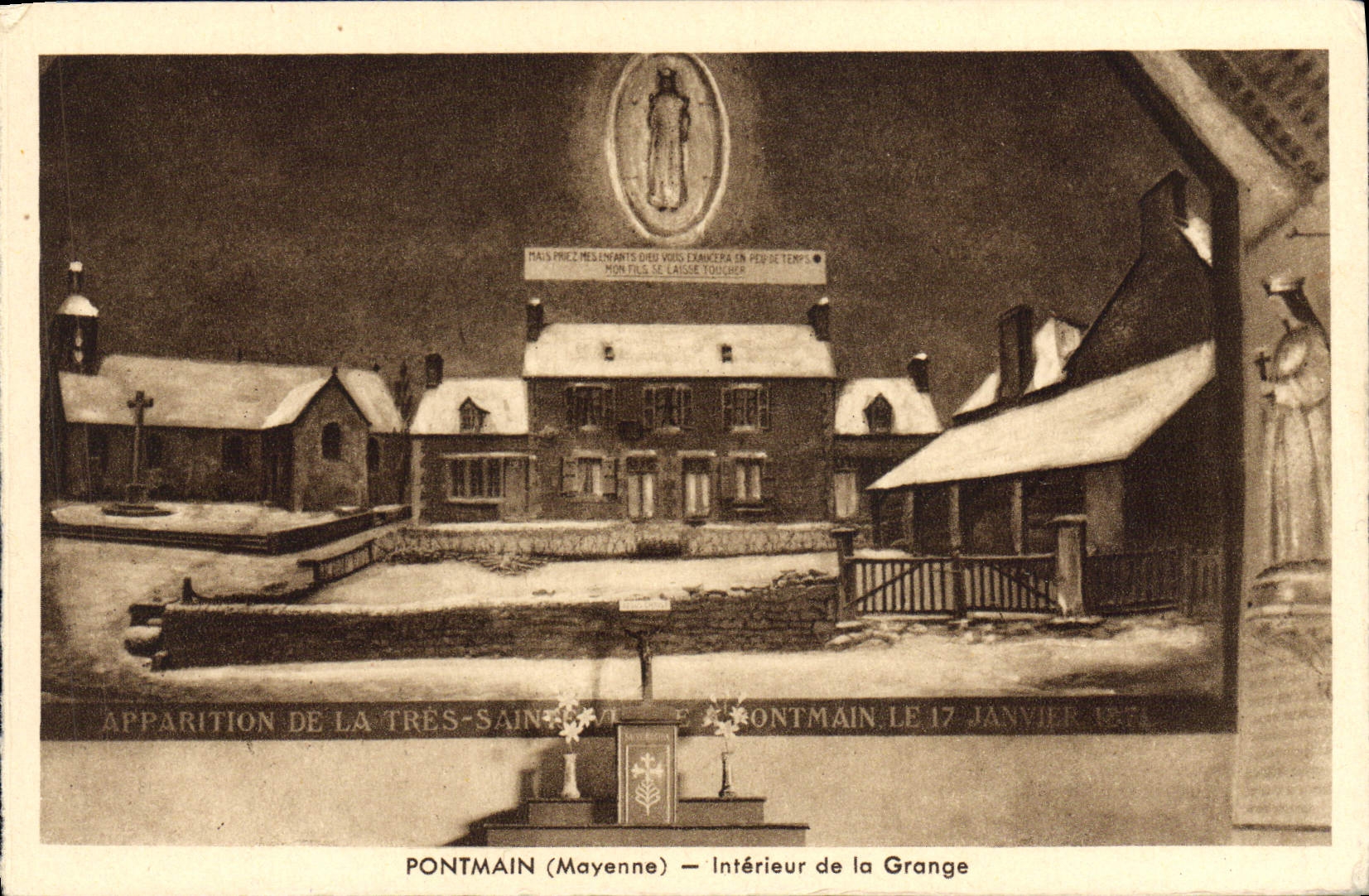 VINTAGE POSTCARD Interior Pontmain of the Barn