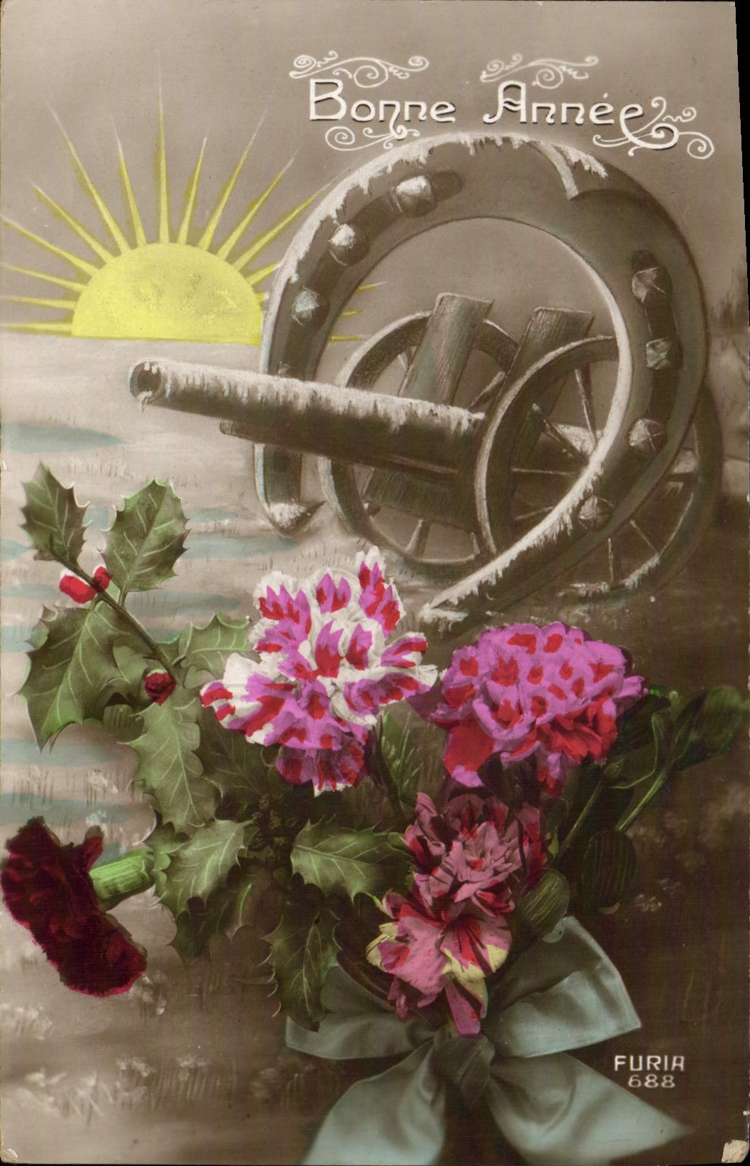 CPA Bonne Annee Fleurs Fer a cheval