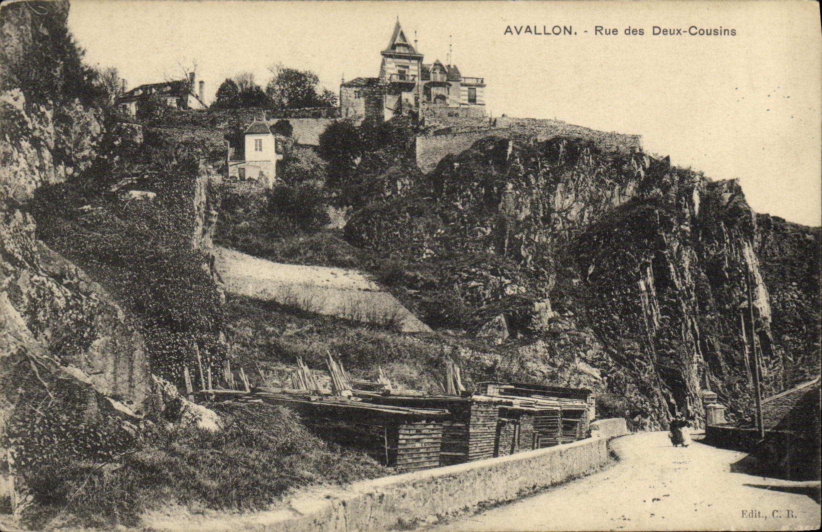 VINTAGE POSTCARD Avallon Street Two Coursins