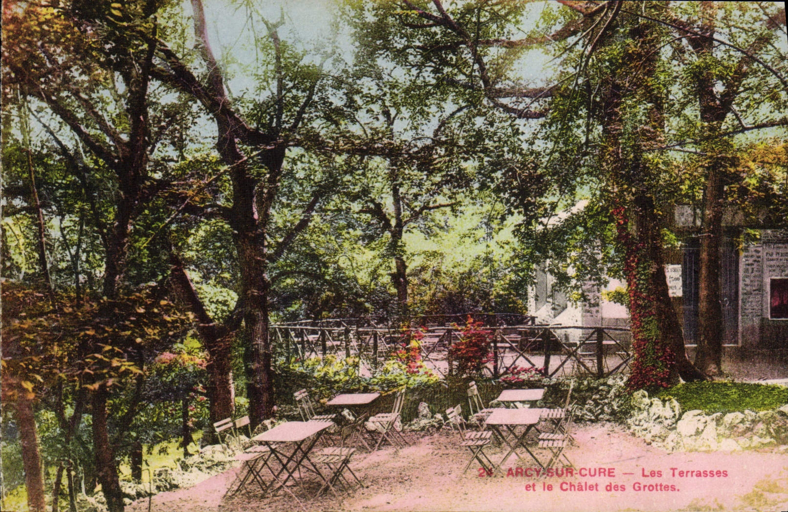VINTAGE POSTCARD Arcy on Cure Terraces and the Country cottage of the Caves