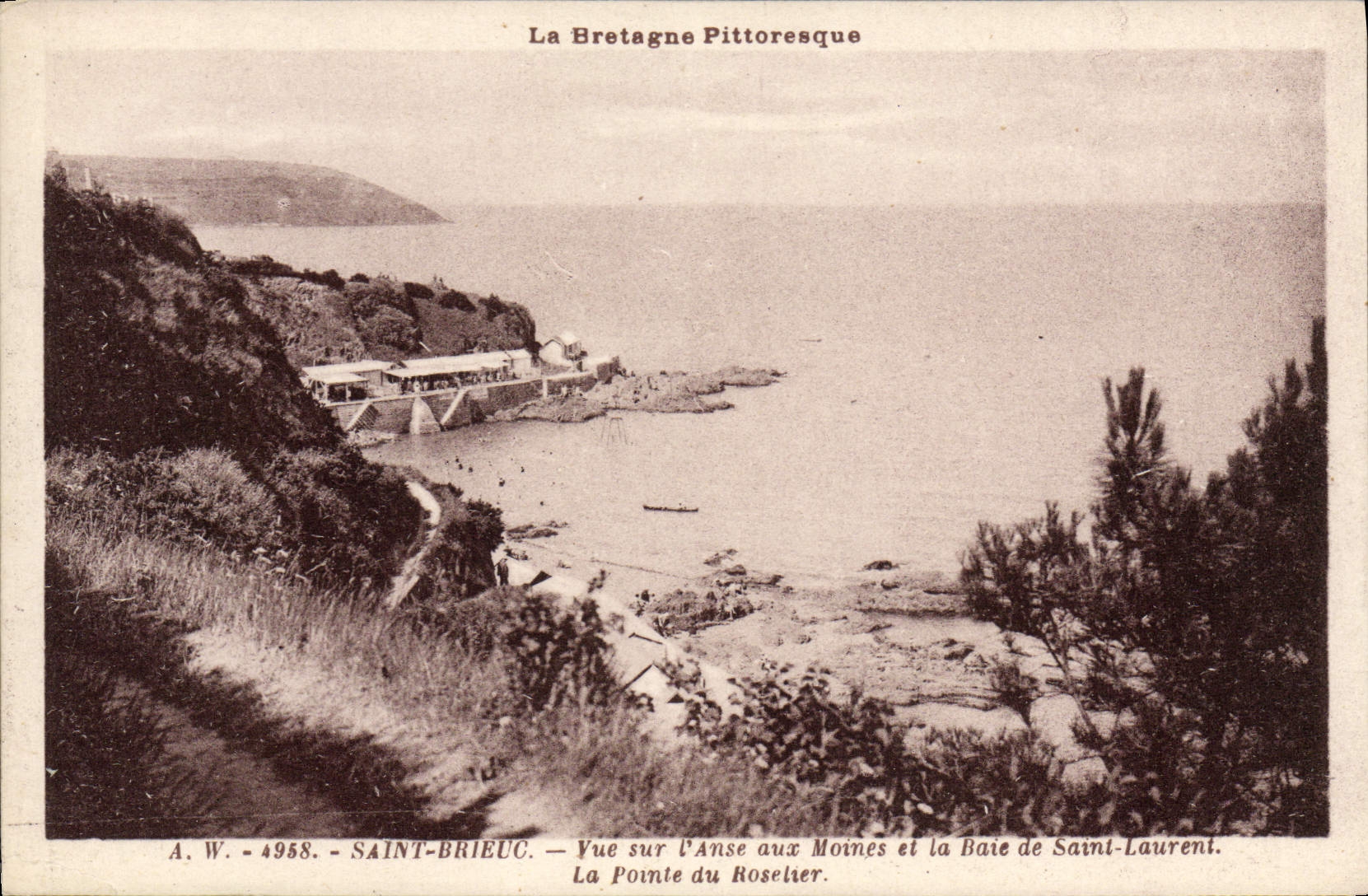 VINTAGE POSTCARD Holy Brieuc Seen On the handle with the Monks and bay of Saint Laurent the point of Roselier