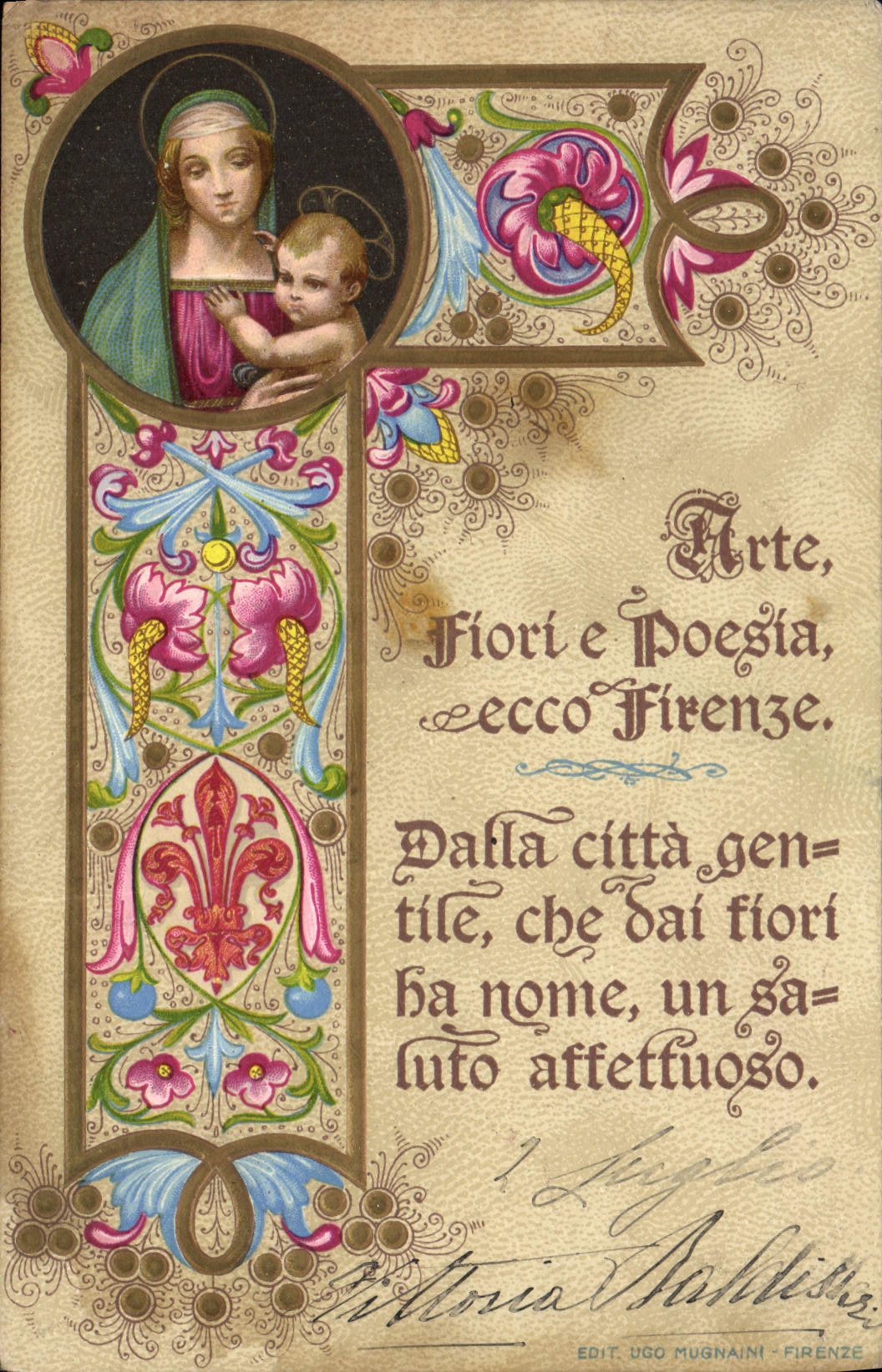 VINTAGE POSTCARD Virgin and Firenze child